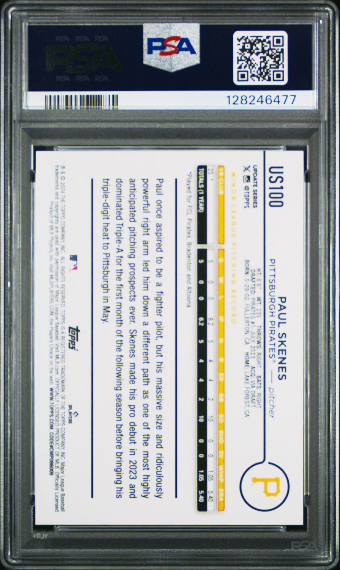 2024 Topps Update Paul Skenes #Us100 (Gold Rainbow Foil) Gem Mt 10 back