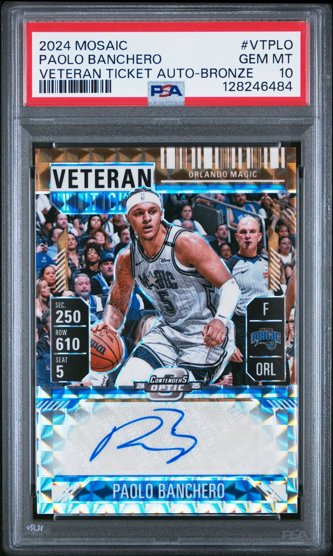 2024 Panini Mosaic Veteran Ticket Autographs Paolo Banchero #Vtplo (Veteran Ticket Auto-Bronze) Gem Mt 10 front