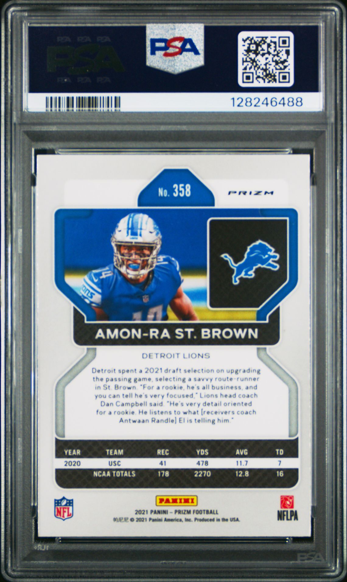 2021 Panini Prizm Amon-Ra St. Brown #358 (Disco Prizm) Gem Mt 10 back