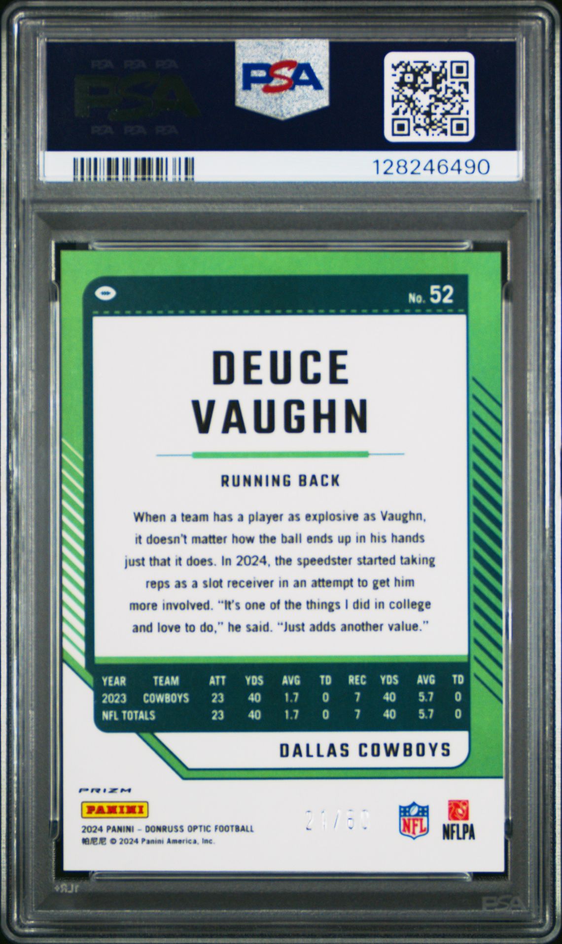 2024 Panini Donruss Optic Deuce Vaughn #52 (Purple) Gem Mt 10 back
