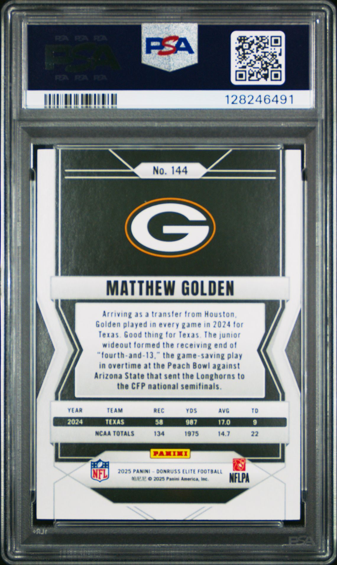 2025 Panini Donruss Elite Matthew Golden #144 Mint 9 back