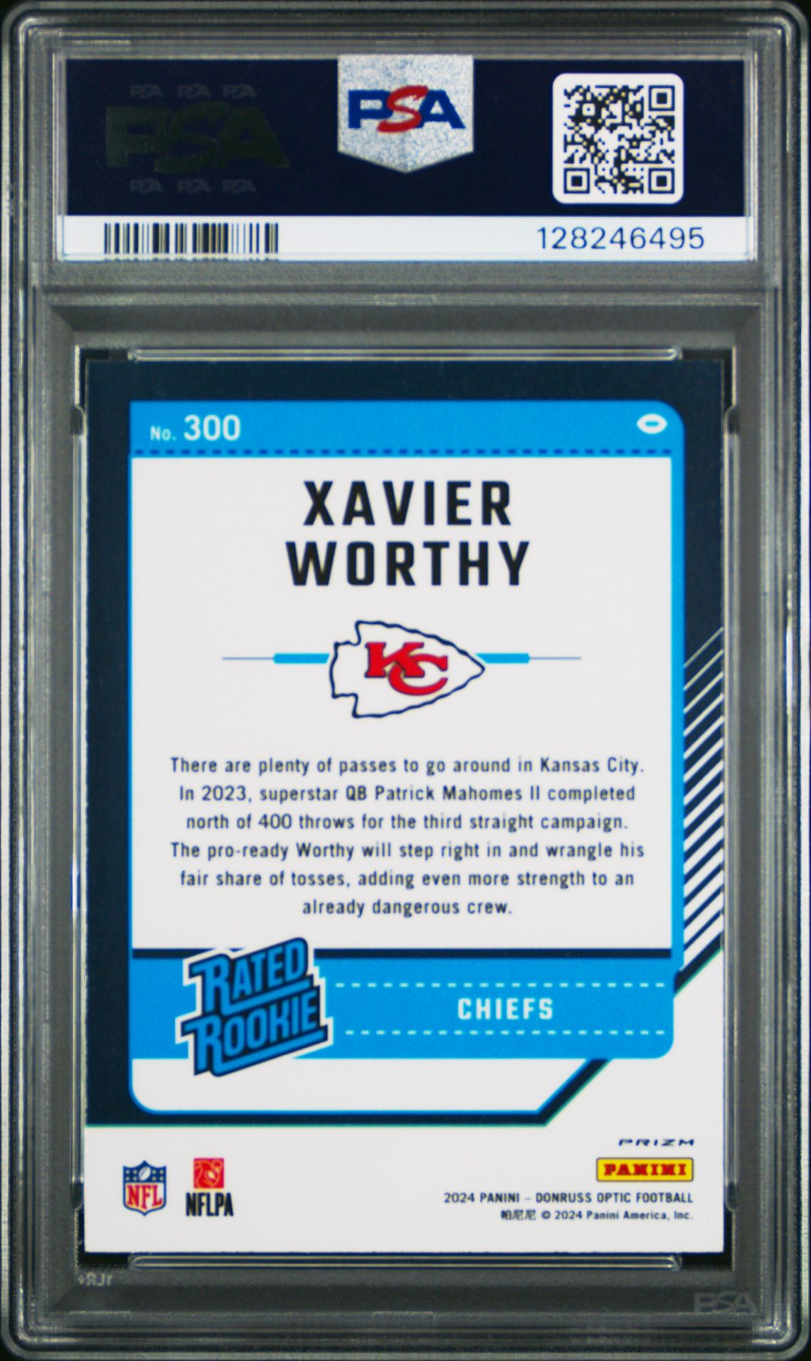 2024 Panini Donruss Optic Xavier Worthy #300 (Blue Hyper) Gem Mt 10 back