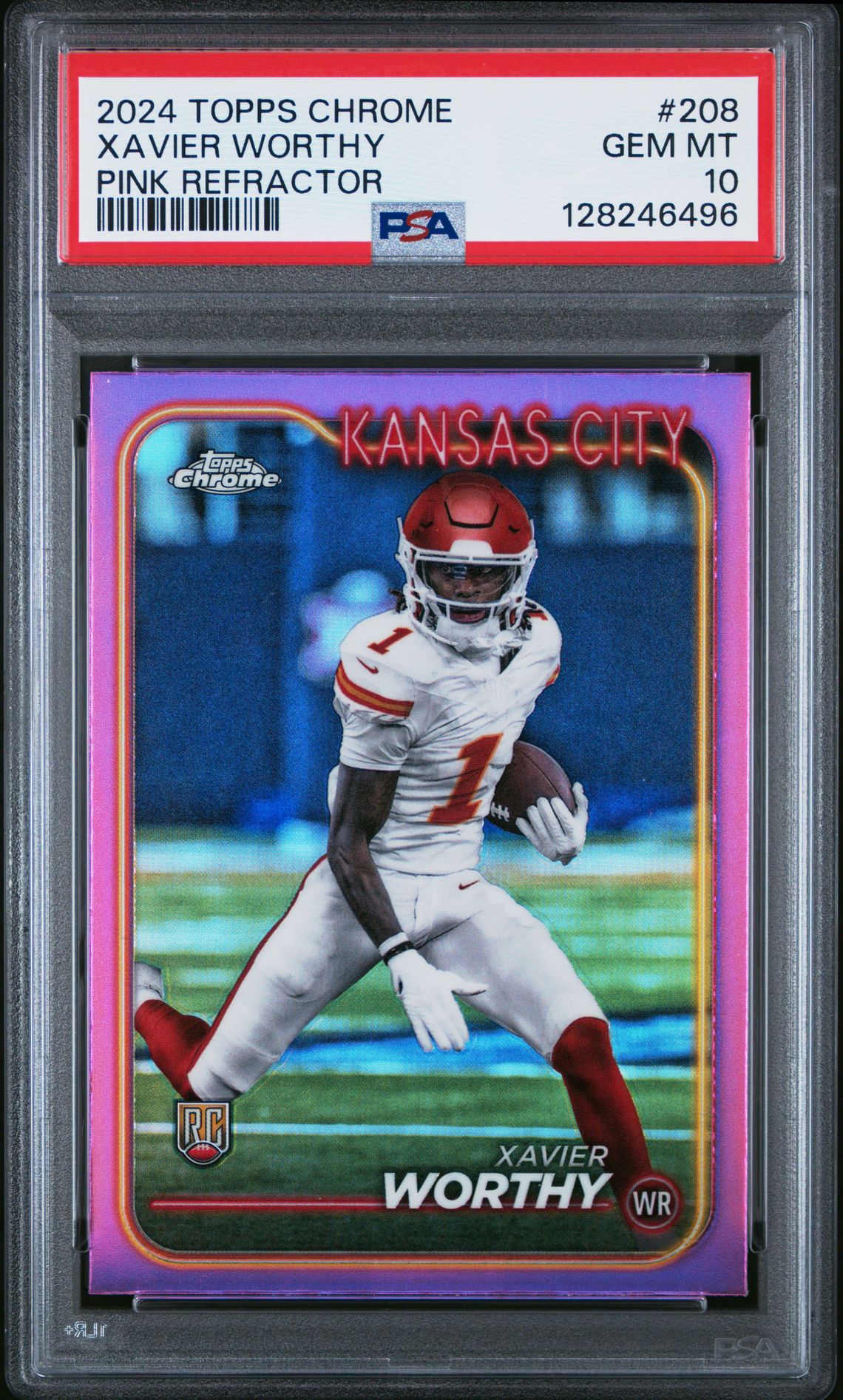 2024 Topps Chrome Xavier Worthy #208 (Pink Refractor) Gem Mt 10 front