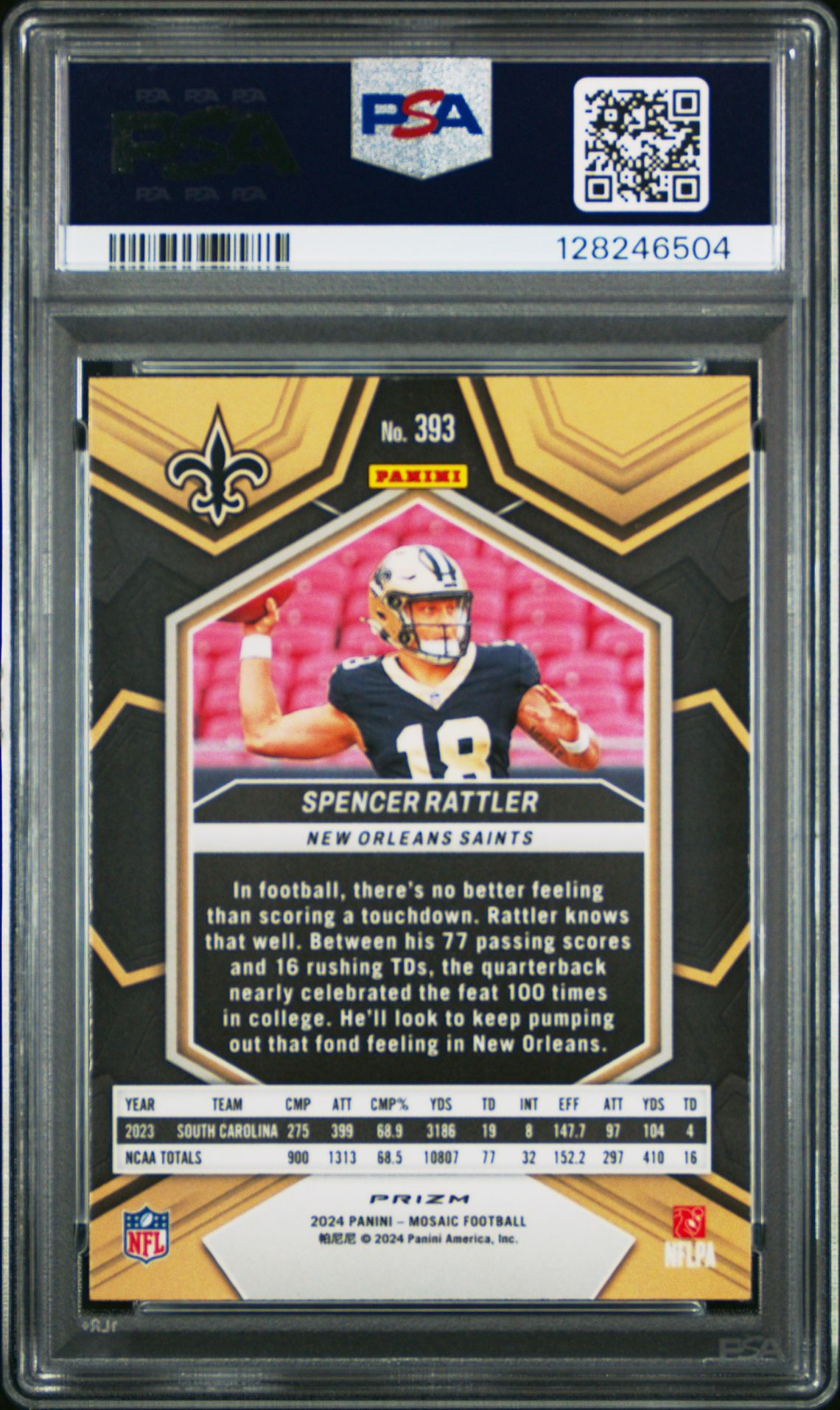 2024 Panini Mosaic Spencer Rattler #393 (Green) Mint 9 back