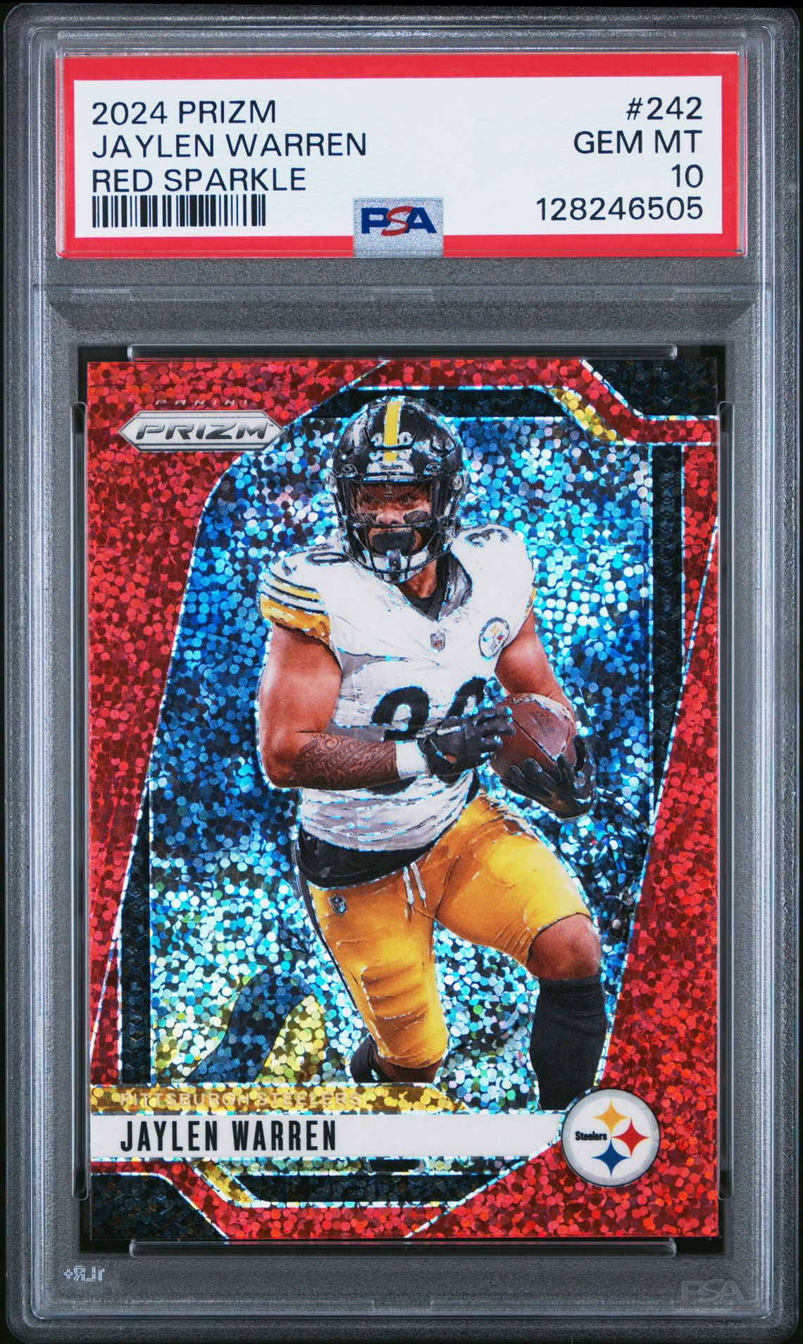 2024 Panini Prizm Jaylen Warren #242 (Red Sparkle) Gem Mt 10 front