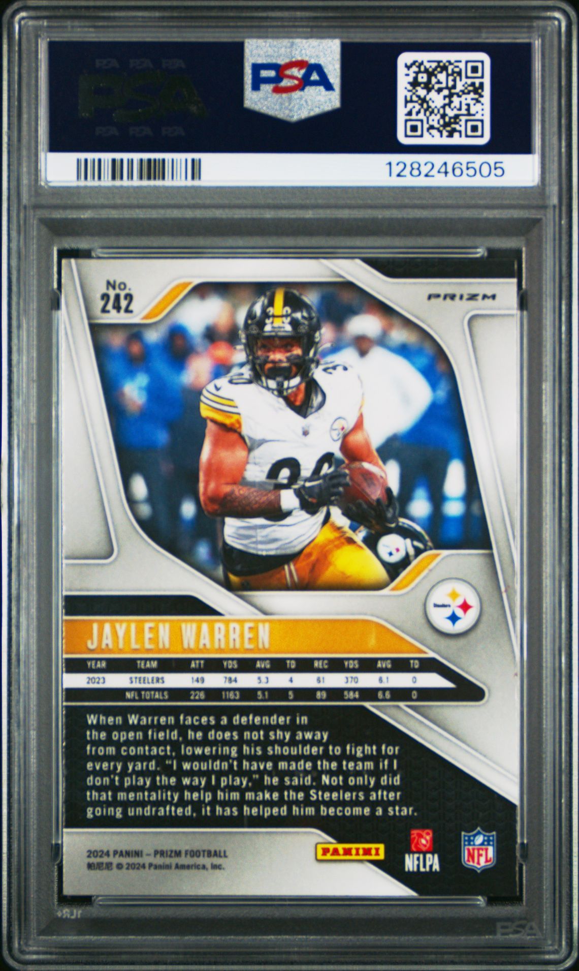 2024 Panini Prizm Jaylen Warren #242 (Red Sparkle) Gem Mt 10 back