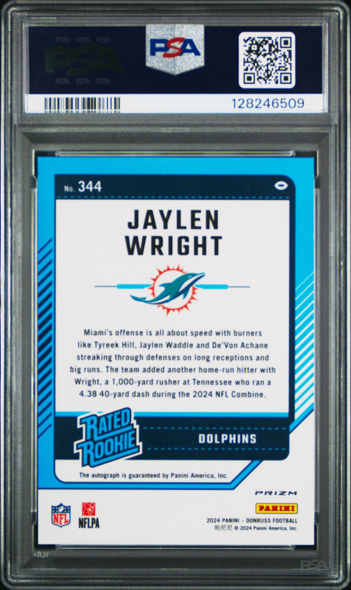 2024 Panini Donruss Jaylen Wright #344 (Optic Preview-Autograph) Gem Mt 10 back