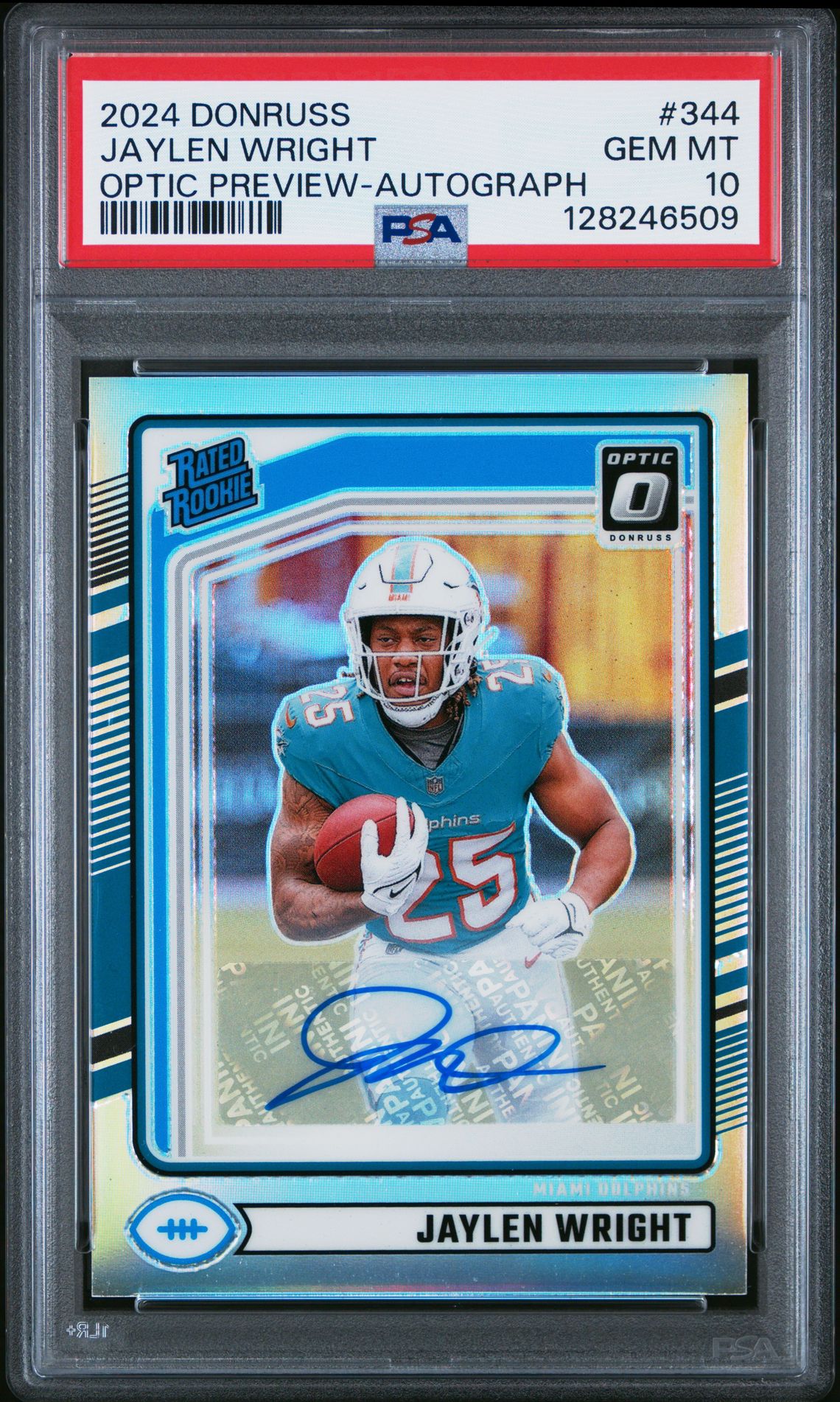 2024 Panini Donruss Jaylen Wright #344 (Optic Preview-Autograph) Gem Mt 10 front