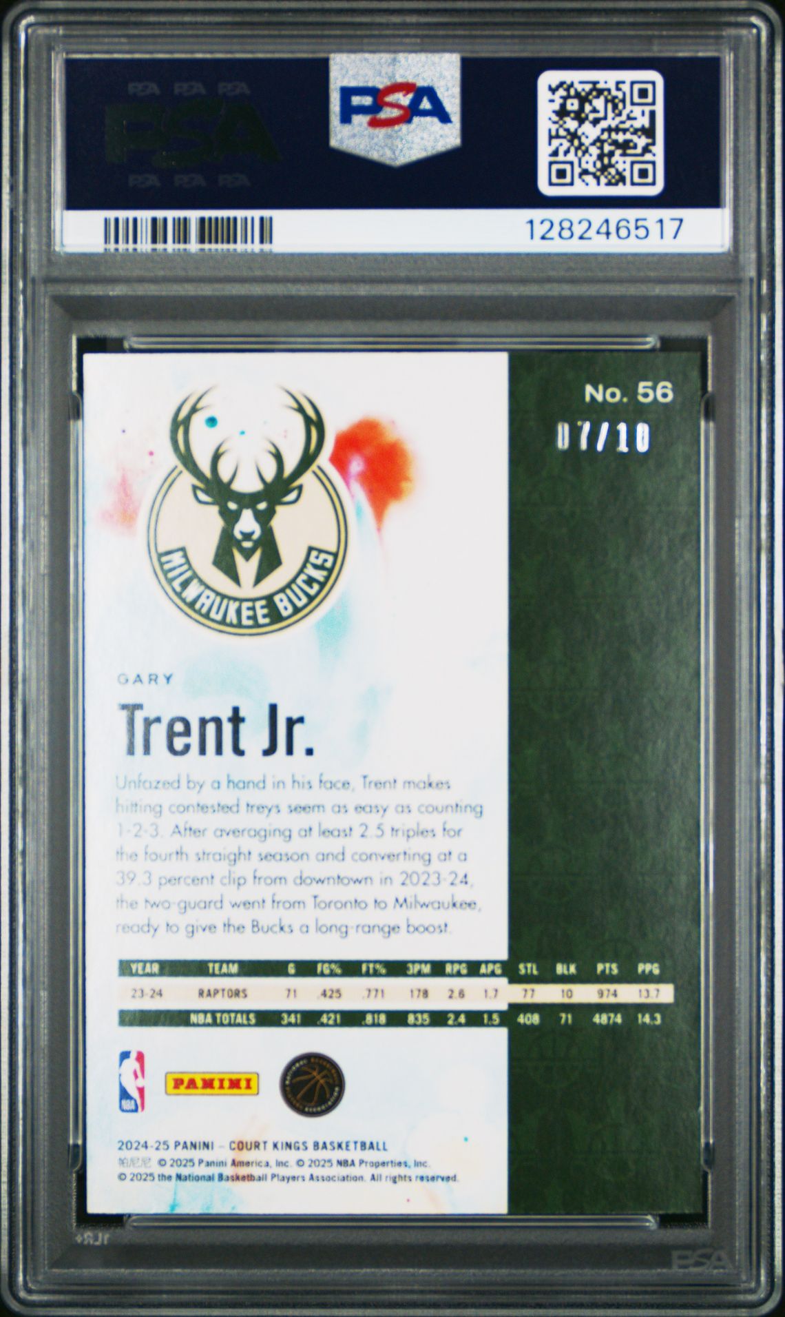 2024 Panini Court Kings Gary Trent Jr. #56 (Gold) Gem Mt 10 back