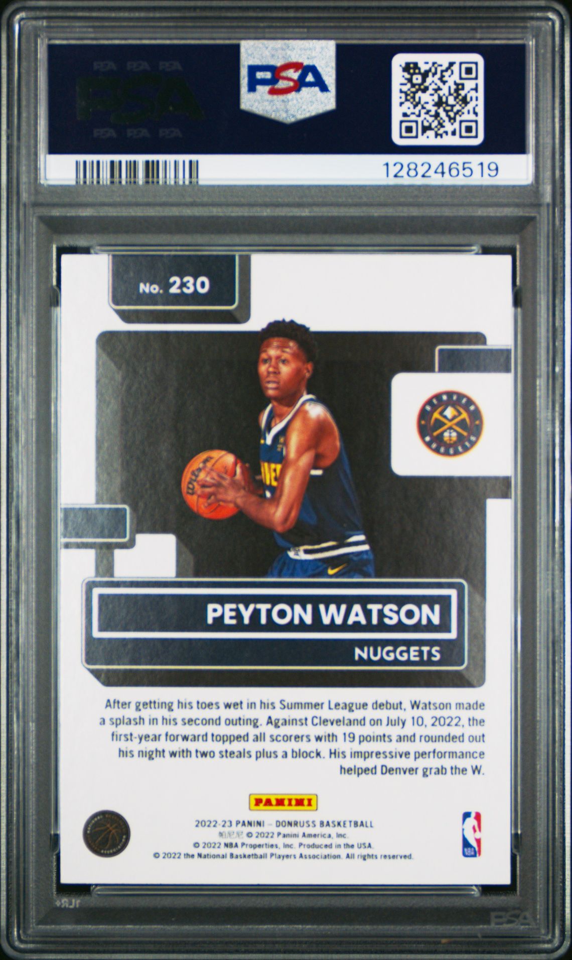 2022 Panini Donruss Peyton Watson #230 (Green Holo Laser) Mint 9 back