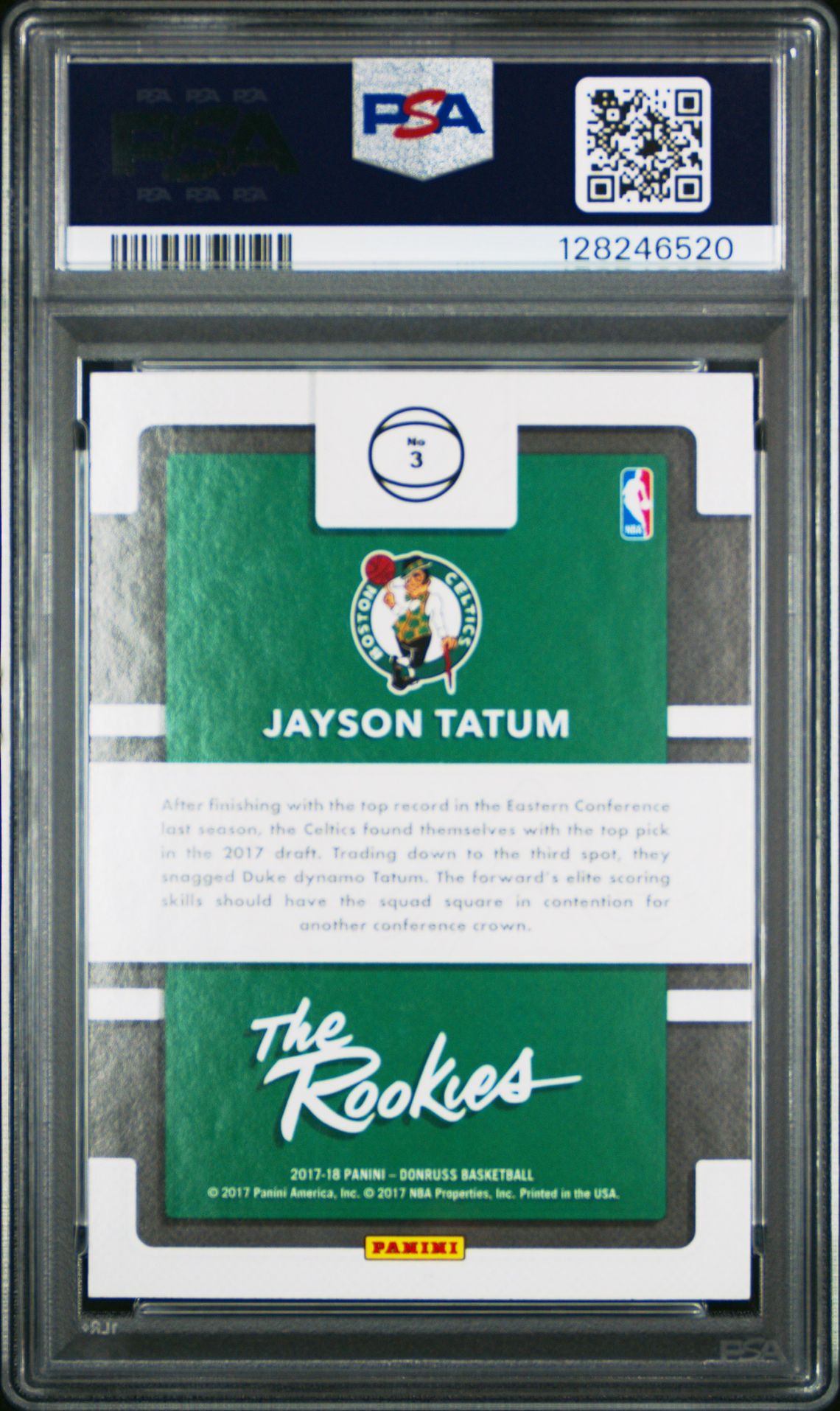 2017 Panini Donruss The Rookies Jayson Tatum #3 (The Rookies) Gem Mt 10 back