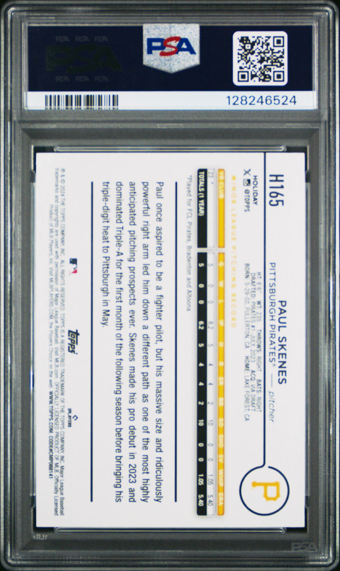 2024 Topps Holiday Paul Skenes #H165 Mint 9 back