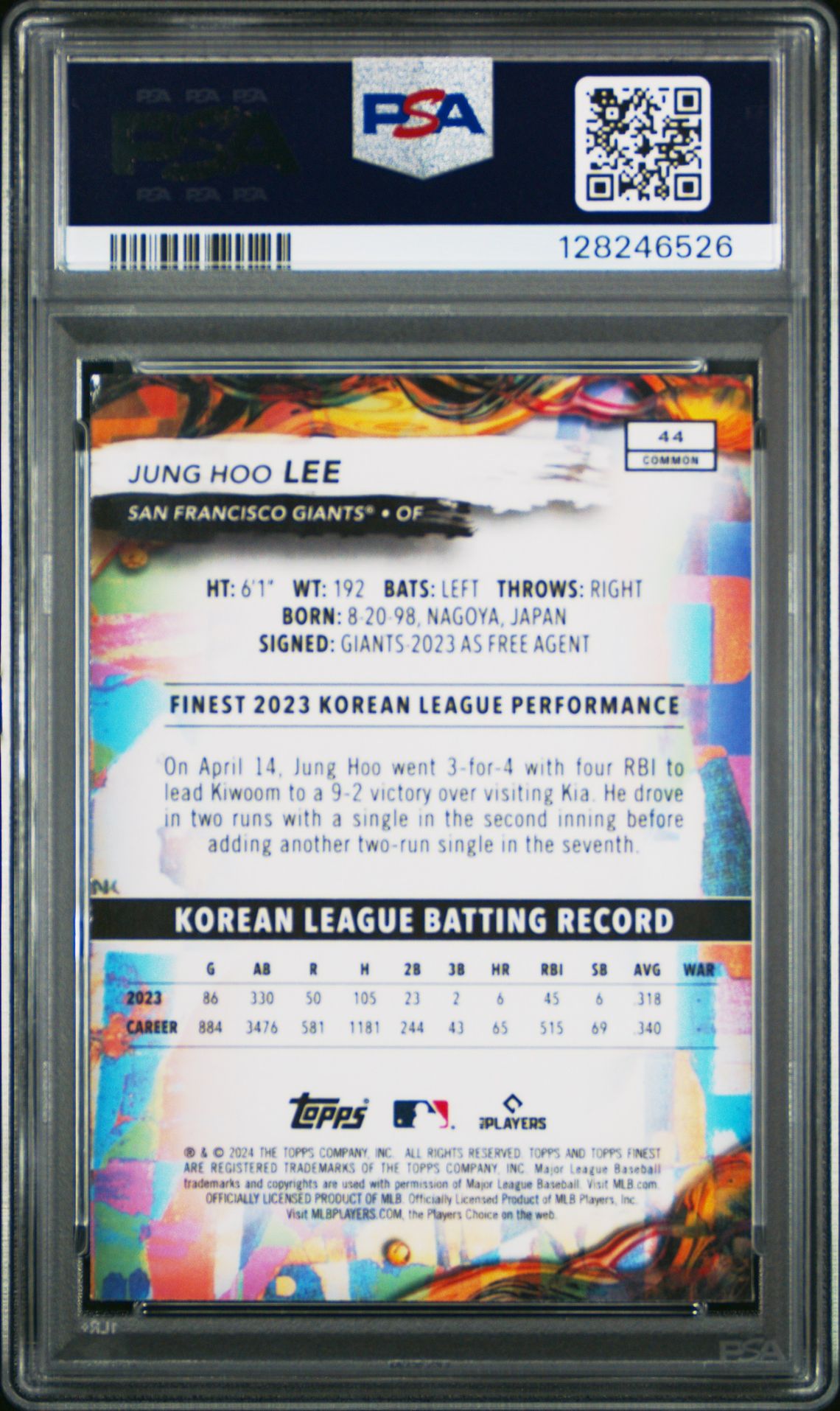 2024 Topps Finest Jung Hoo Lee #44 (Checkerboard Refractor) Mint 9 back