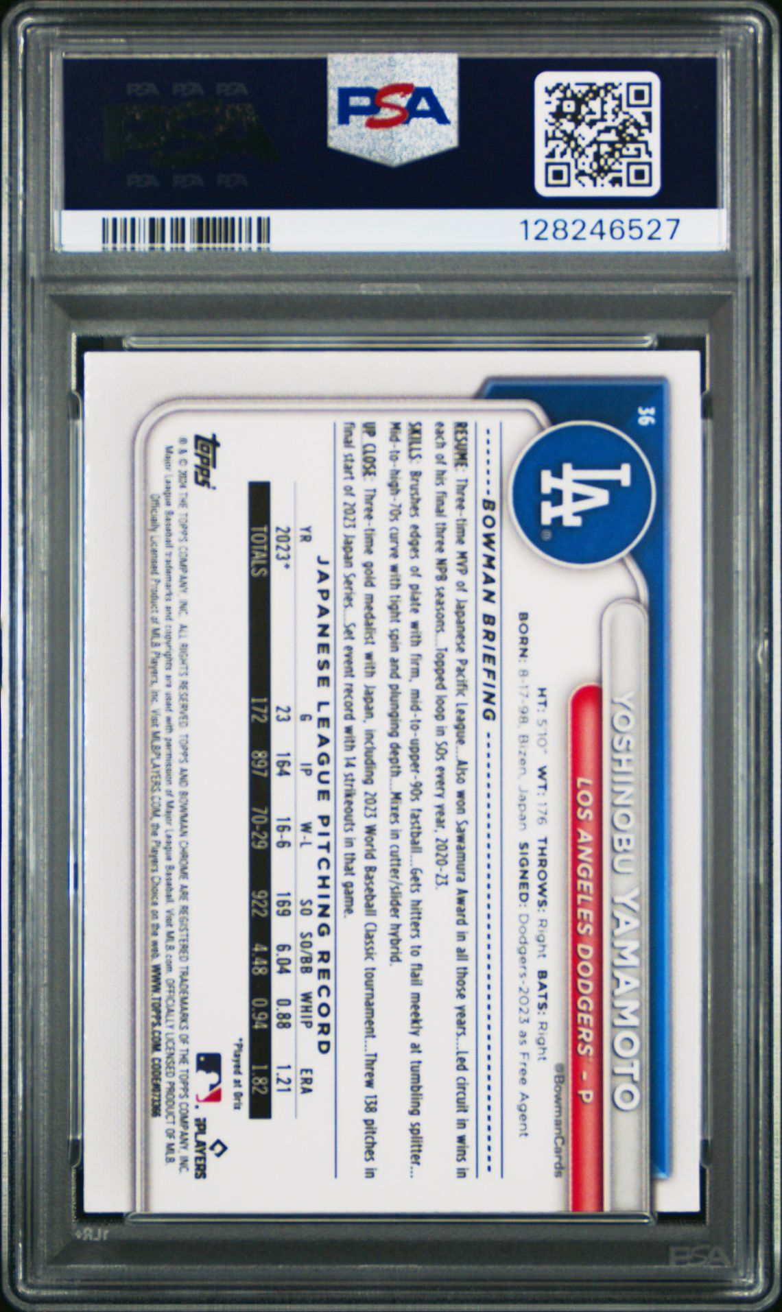 2024 Bowman Mega Box Chrome Yoshinobu Yamamoto #36 Mint 9 back