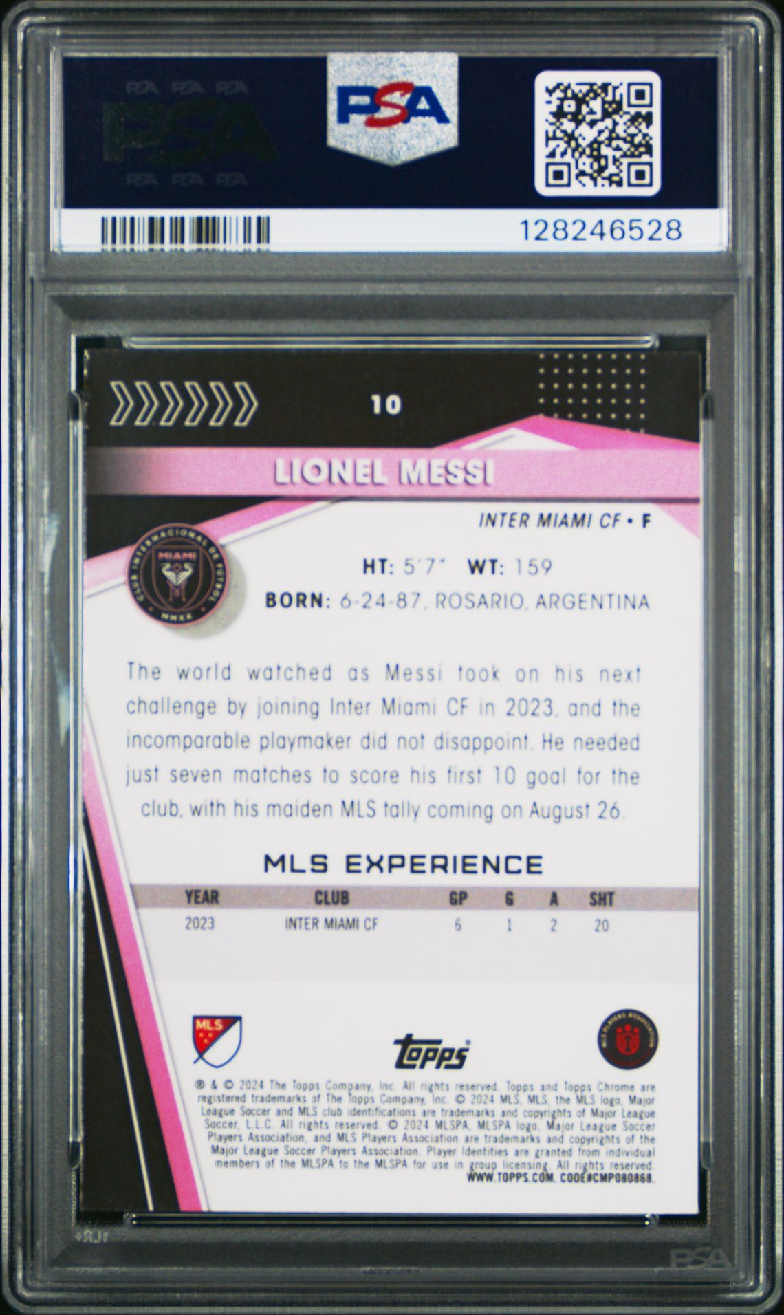 2024 Topps Chrome Mls Lionel Messi #10 (Purple Refractor) Gem Mt 10 back