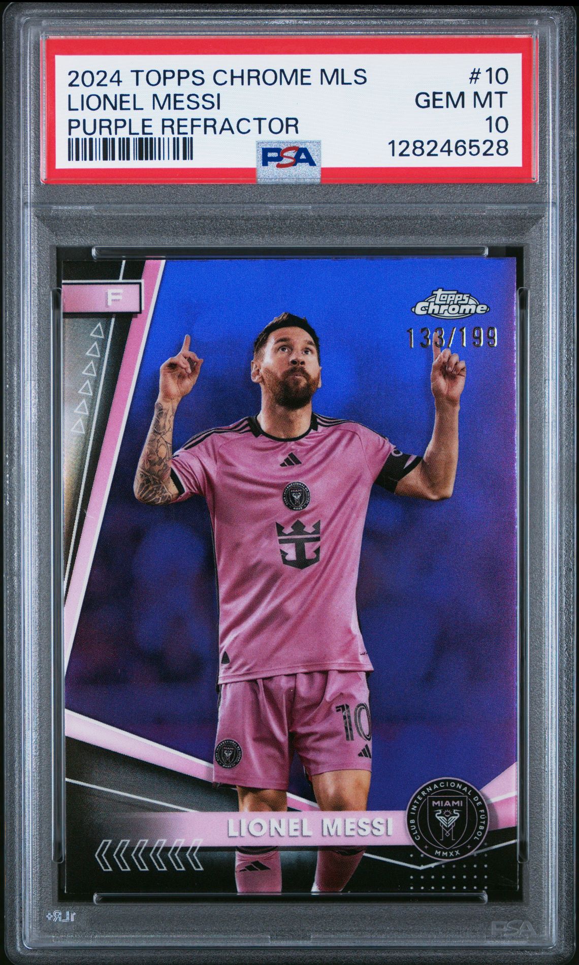 2024 Topps Chrome Mls Lionel Messi #10 (Purple Refractor) Gem Mt 10 front