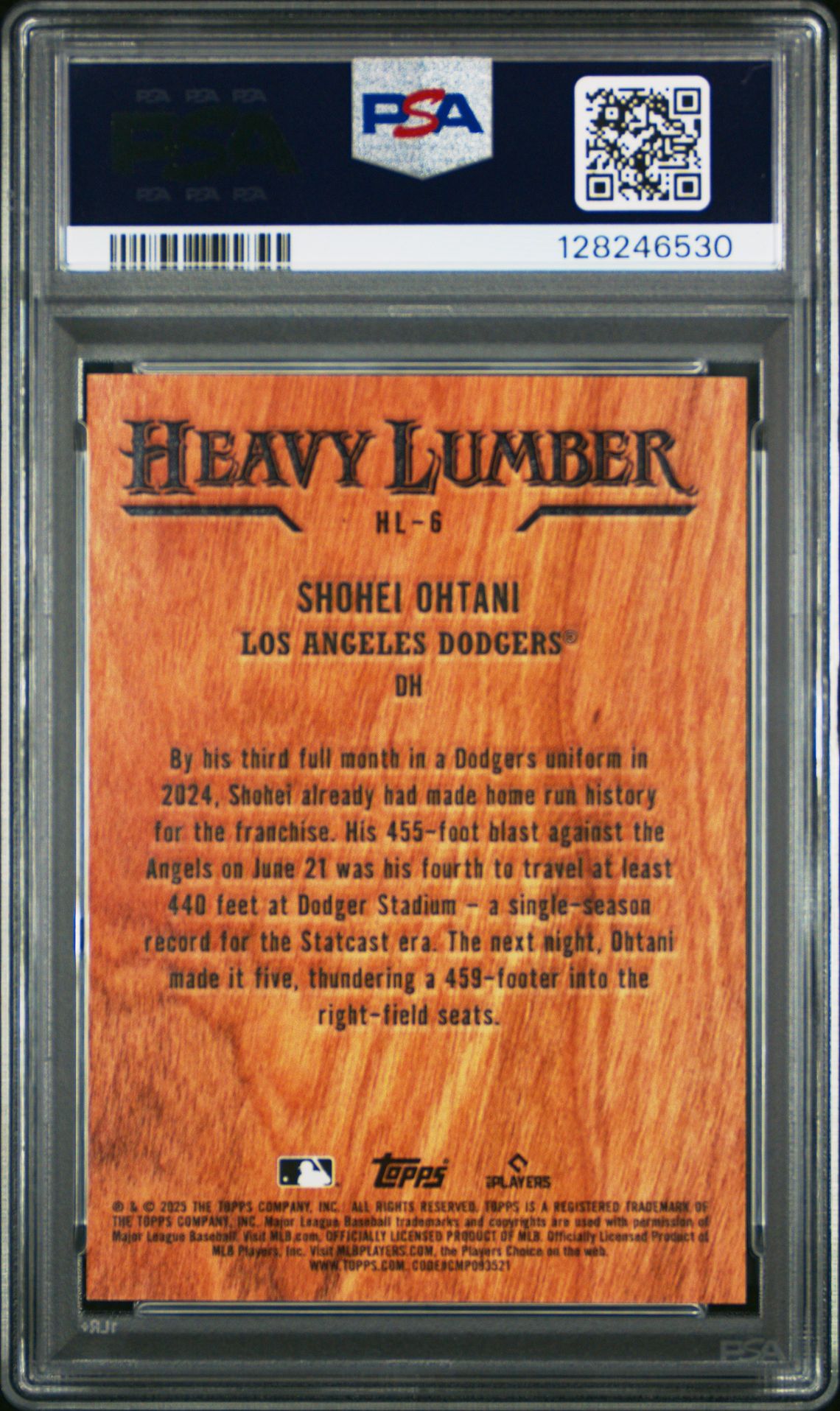 2025 Topps Heavy Lumber Shohei Ohtani #Hl6 Mint 9 back