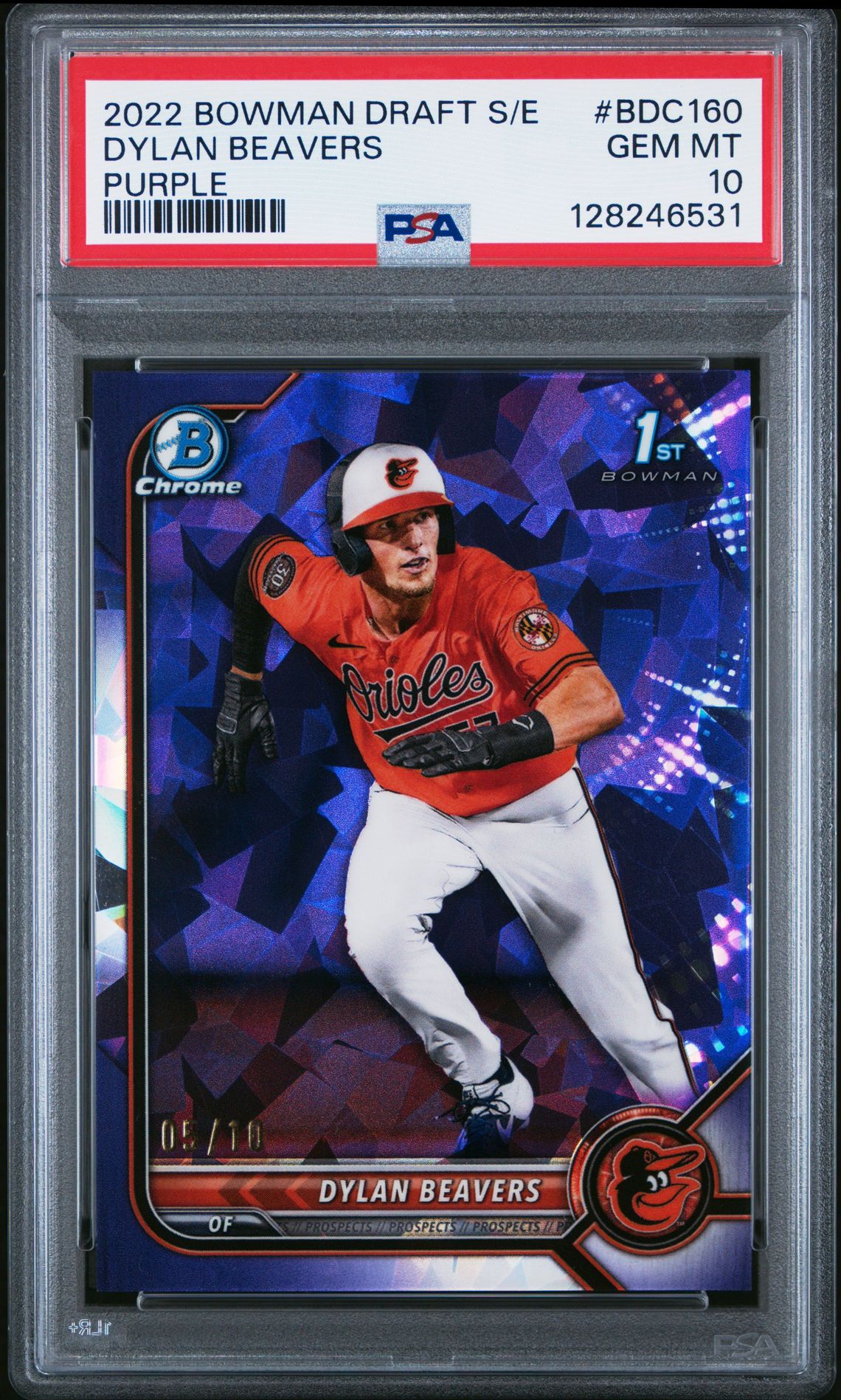 2022 Bowman Draft Chrome Sapphire Edition Dylan Beavers #Bdc160 (Purple) Gem Mt 10 front