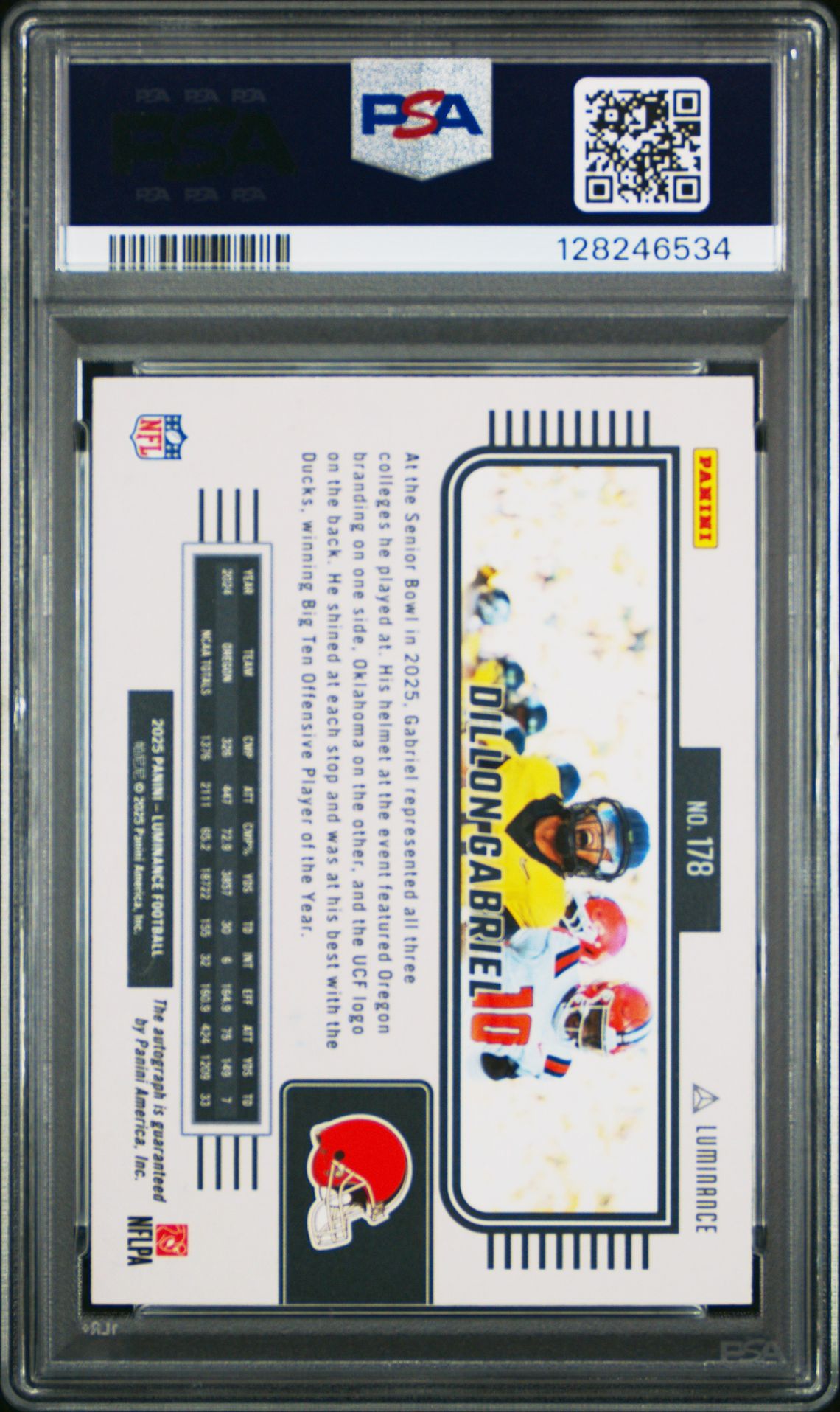 2025 Panini Luminance Dillon Gabriel #178 (Autograph) Mint 9 back