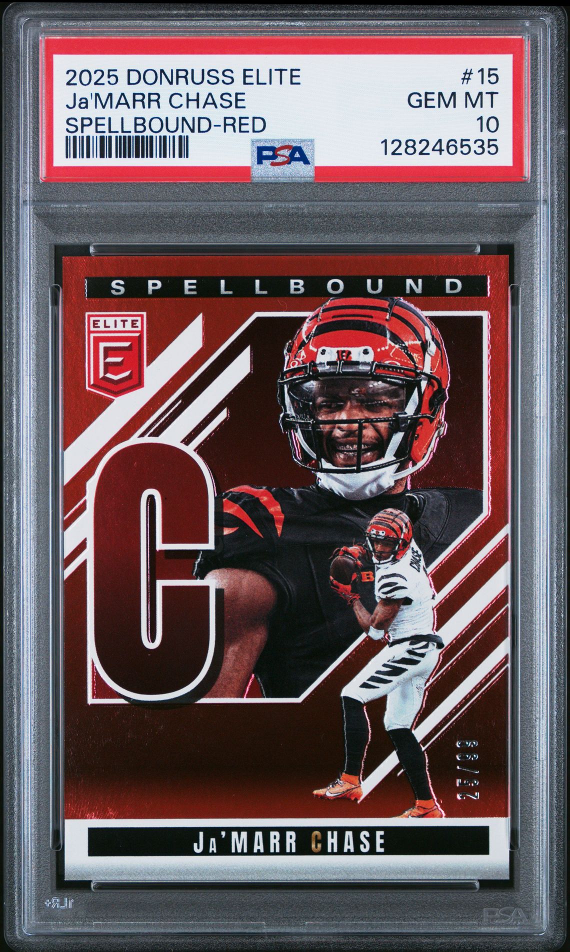2025 Panini Donruss Elite Spellbound Ja'marr Chase #15 (Spellbound-Red) Gem Mt 10 front