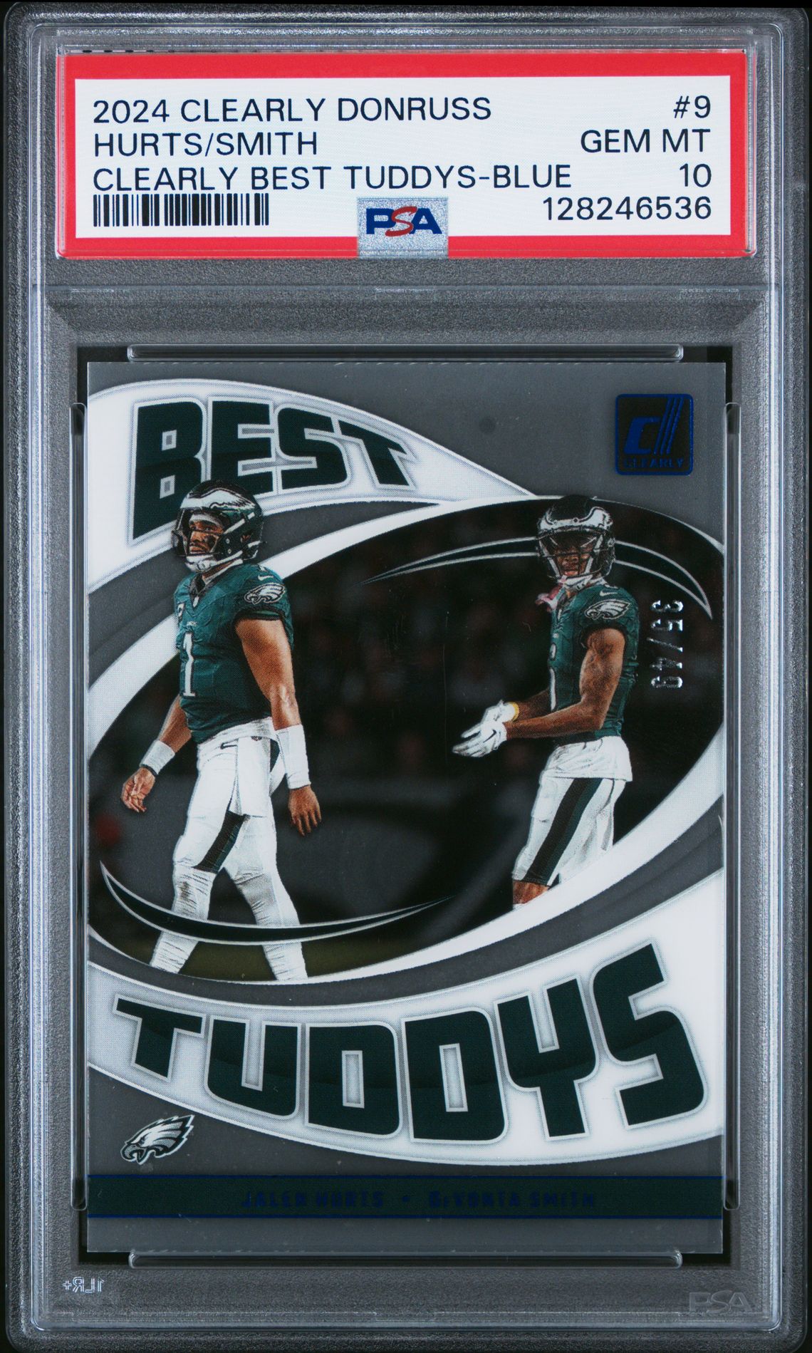2024 Panini Clearly Donruss Clearly Best Tuddys Hurts/Smith #9 (Clearly Best Tuddys-Blue) Gem Mt 10 front