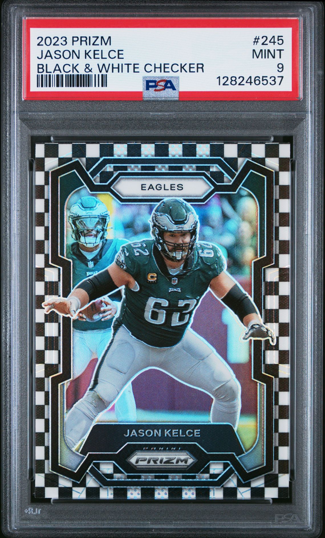 2023 Panini Prizm Jason Kelce #245 (Black & White Checker) Mint 9 front
