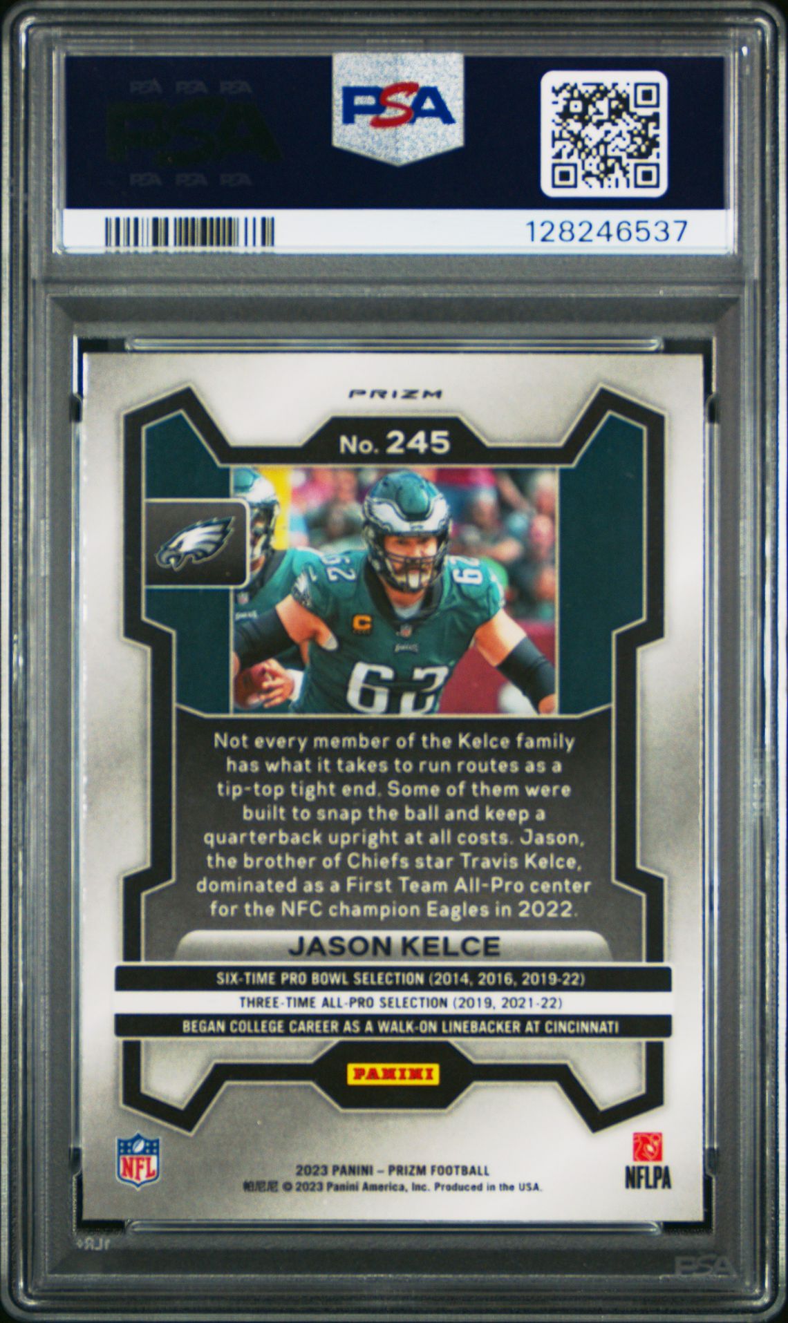 2023 Panini Prizm Jason Kelce #245 (Black & White Checker) Mint 9 back