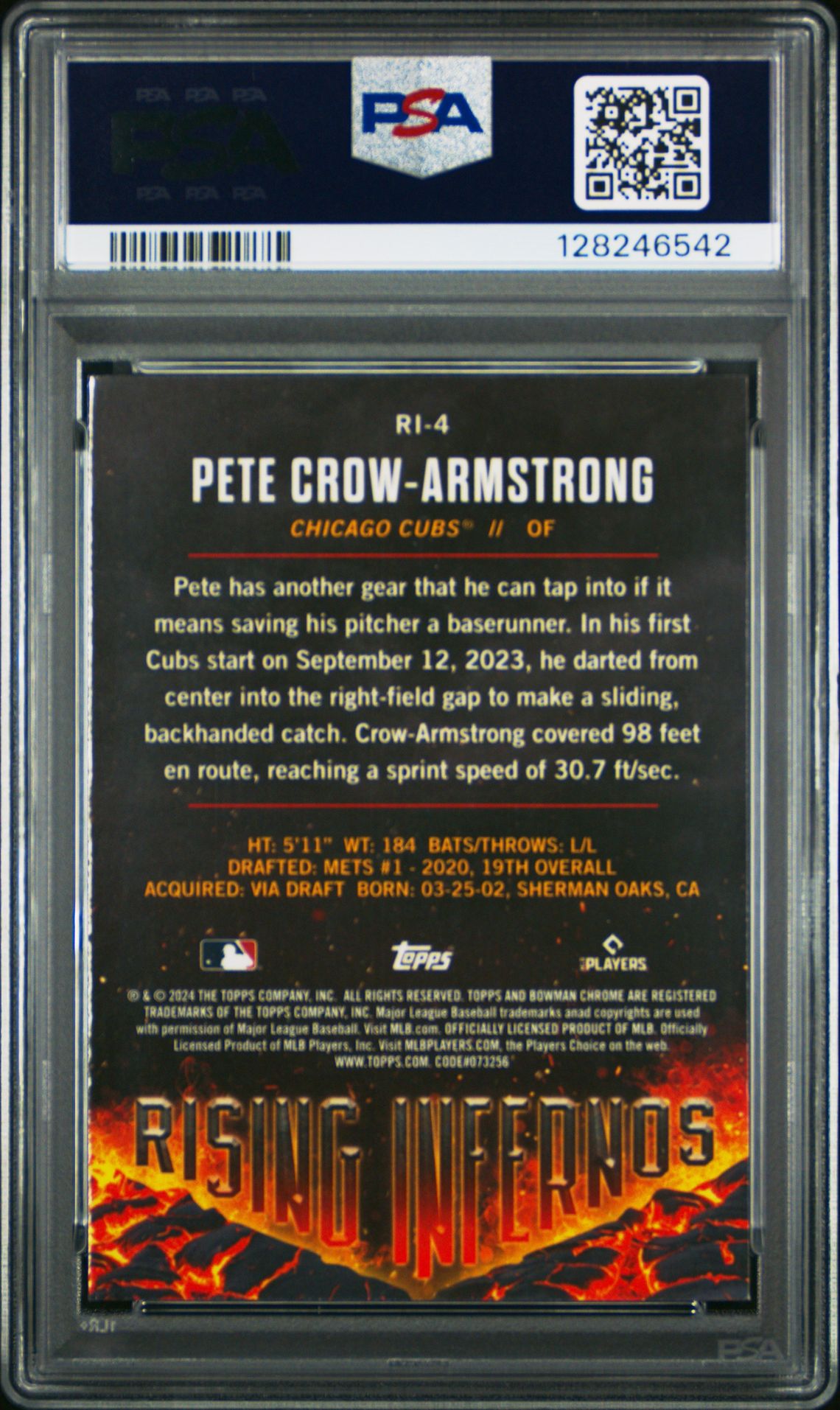 2024 Bowman Rising Infernos Pete Crow-Armstrong #Ri4 Mint 9 back