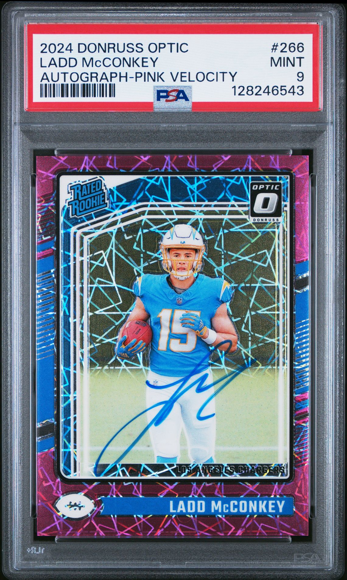 2024 Panini Donruss Optic Ladd Mcconkey #266 (Autograph-Pink Velocity) Mint 9 front