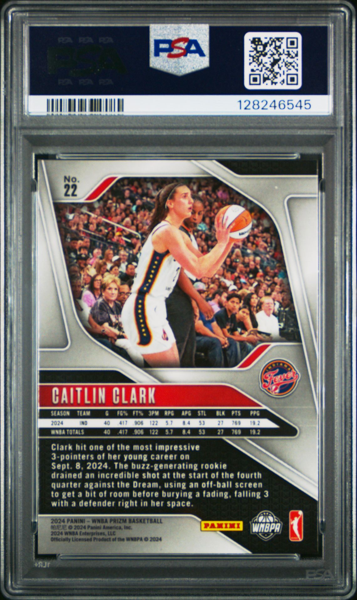 2024 Panini Prizm Wnba Caitlin Clark #22 Gem Mt 10 back