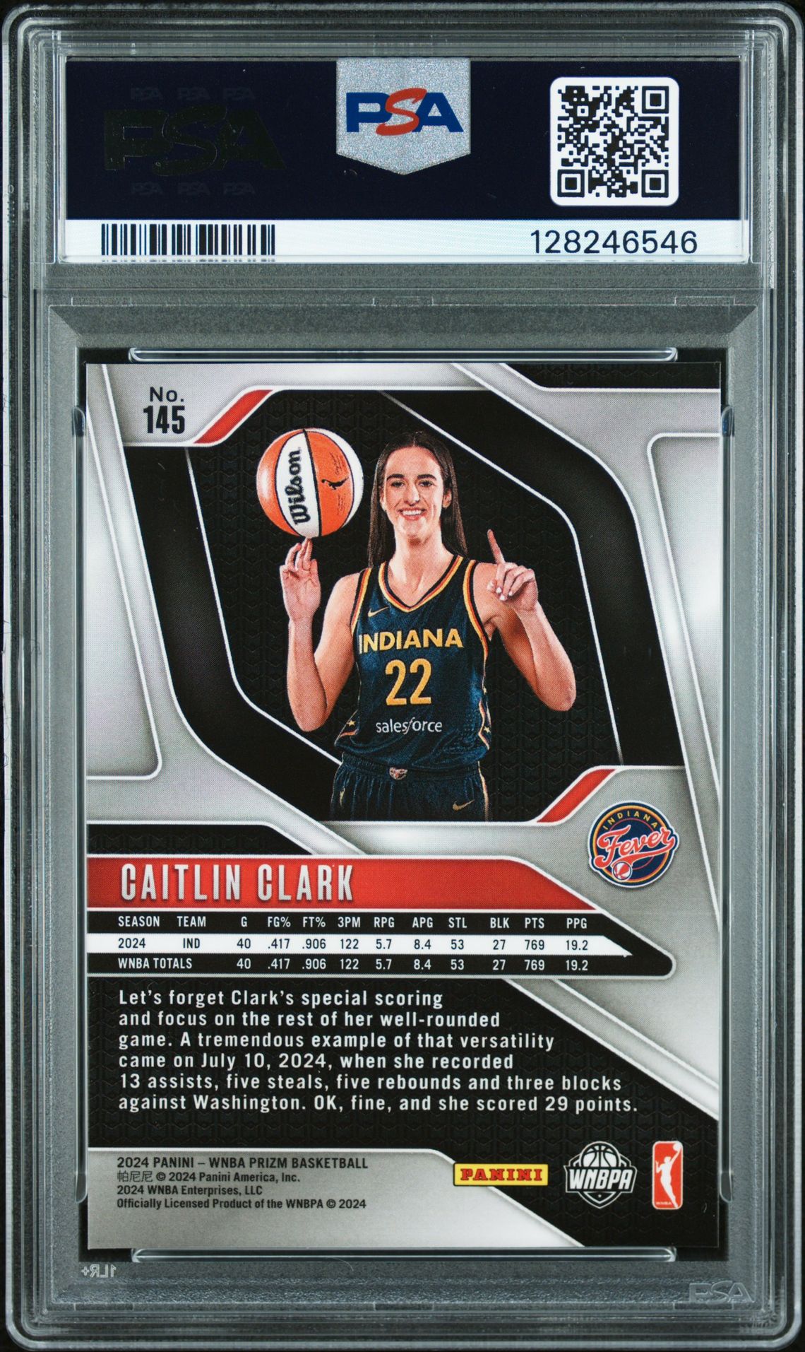 2024 Panini Prizm Wnba Caitlin Clark #145 Mint 9 back