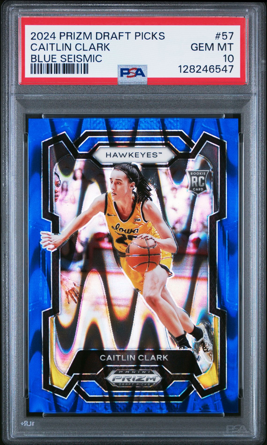 2024 Panini Prizm Draft Picks Caitlin Clark #57 (Blue Seismic) Gem Mt 10 front