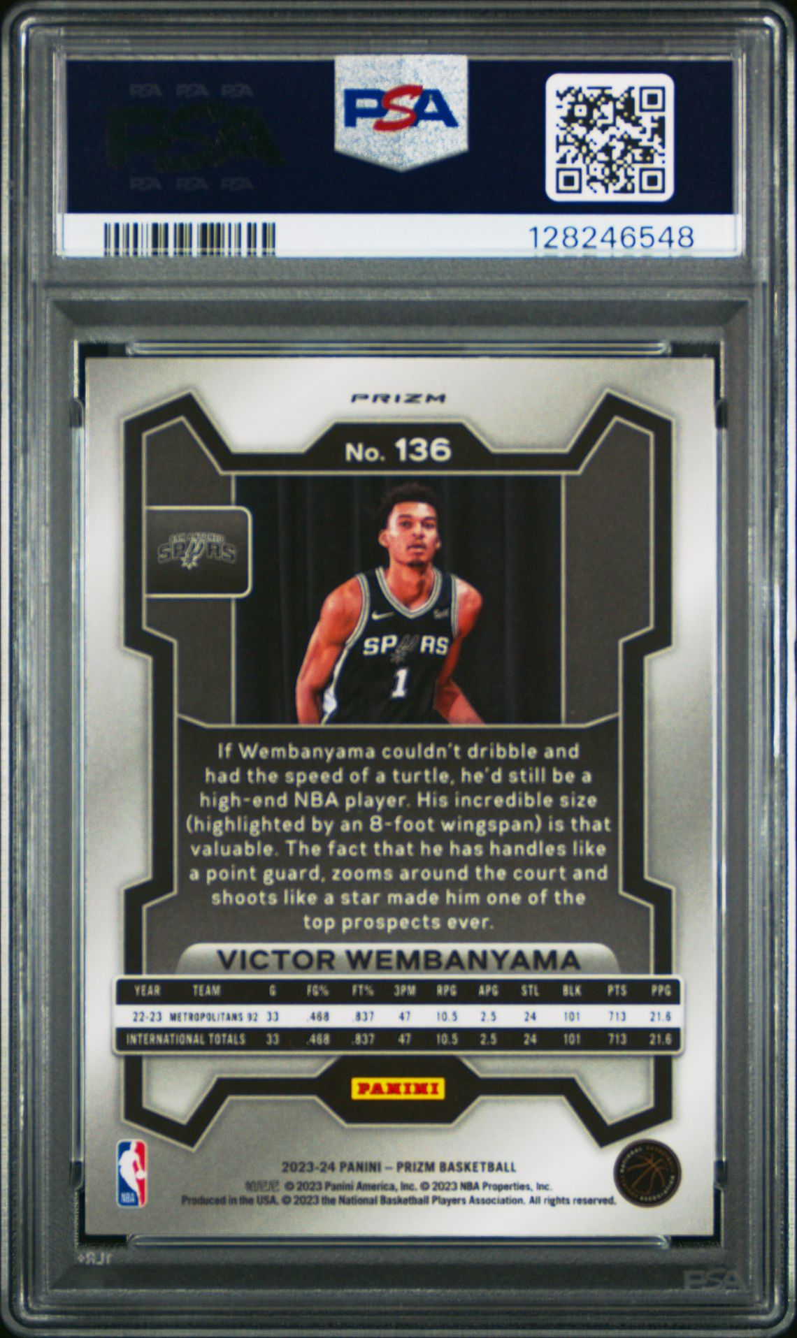 2023 Panini Prizm Victor Wembanyama #136 (Ice) Mint 9 back