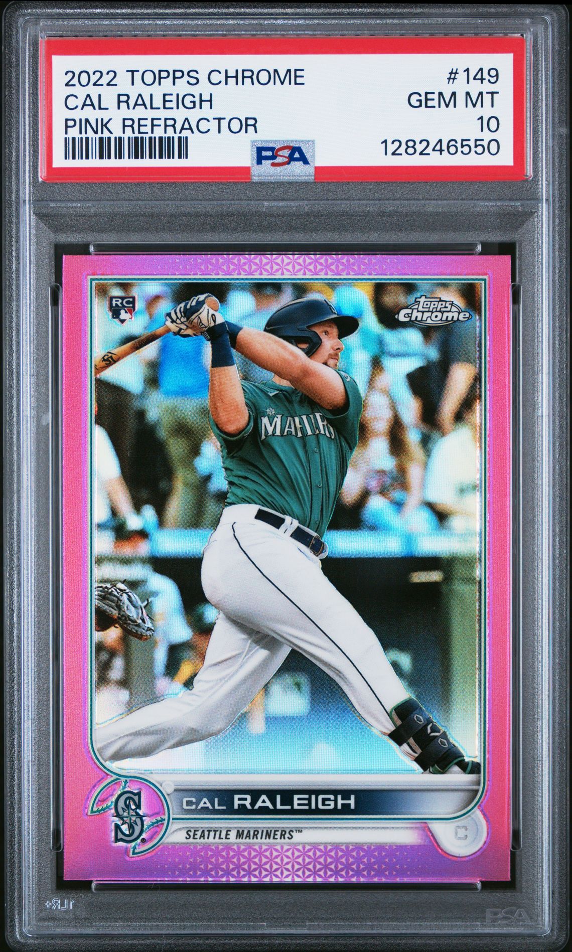 2022 Topps Chrome Cal Raleigh #149 (Pink Refractor) Gem Mt 10 front