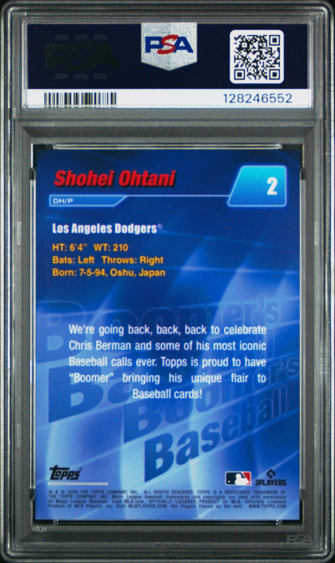 2024 Topps X Chris Berman: Boomer's Baseball Shohei Ohtani #2 (Gold) Gem Mt 10 back