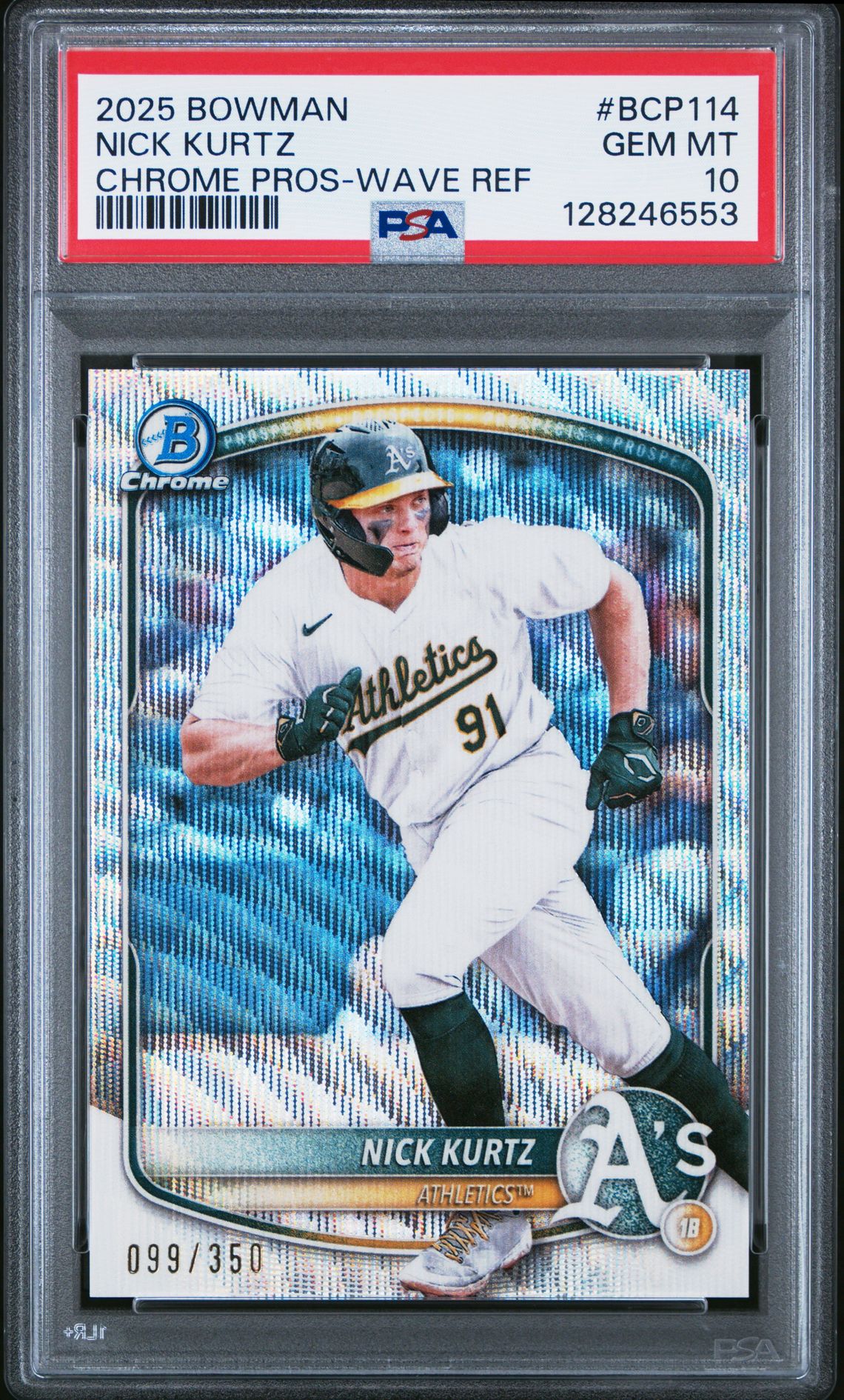 2025 Bowman Chrome Prospects Nick Kurtz #Bcp114 (Chrome Pros-Wave Ref) Gem Mt 10 front