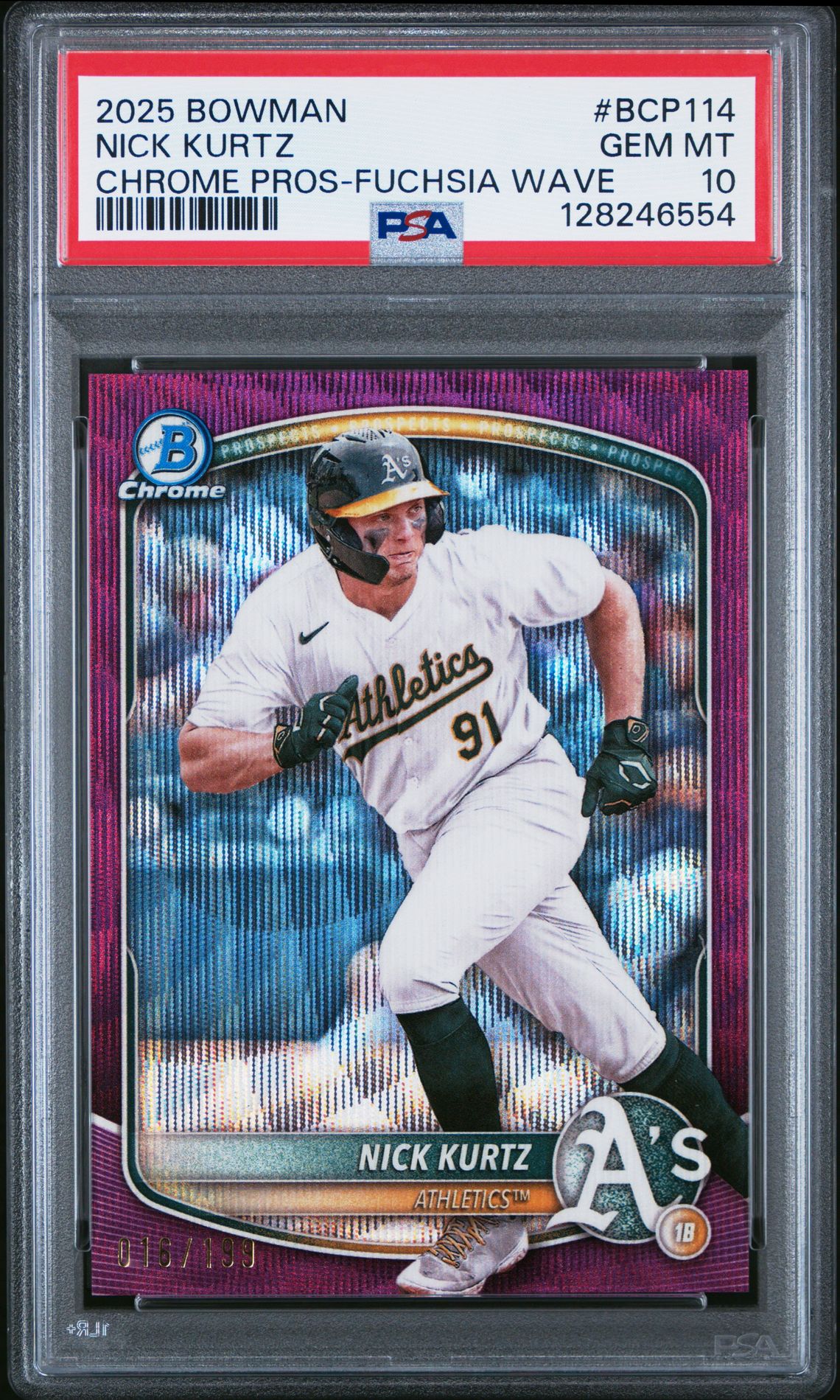 2025 Bowman Chrome Prospects Nick Kurtz #Bcp114 (Chrome Pros-Fuchsia Wave) Gem Mt 10 front
