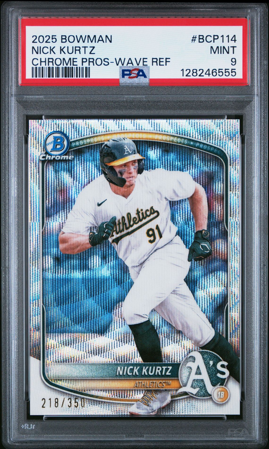 2025 Bowman Chrome Prospects Nick Kurtz #Bcp114 (Chrome Pros-Wave Ref) Mint 9 front