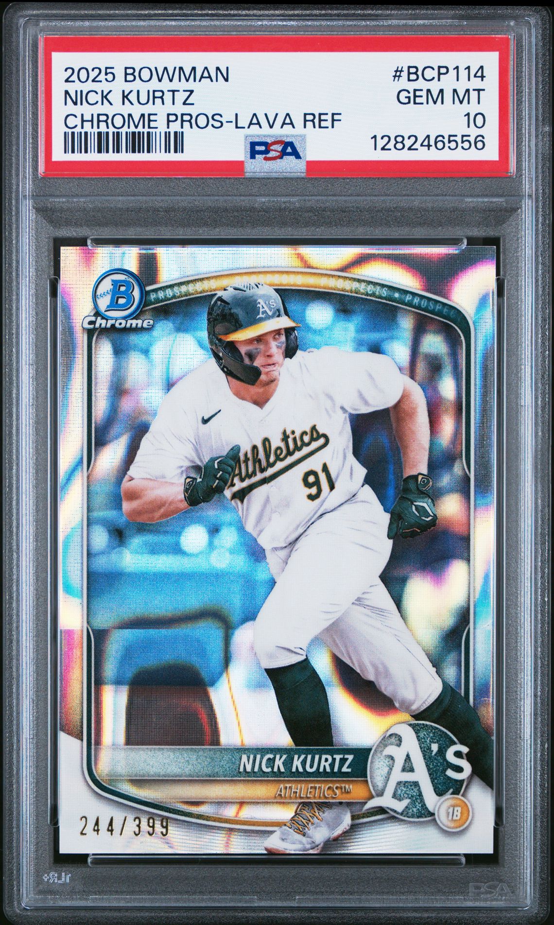 2025 Bowman Chrome Prospects Nick Kurtz #Bcp114 (Chrome Pros-Lava Ref) Gem Mt 10 front