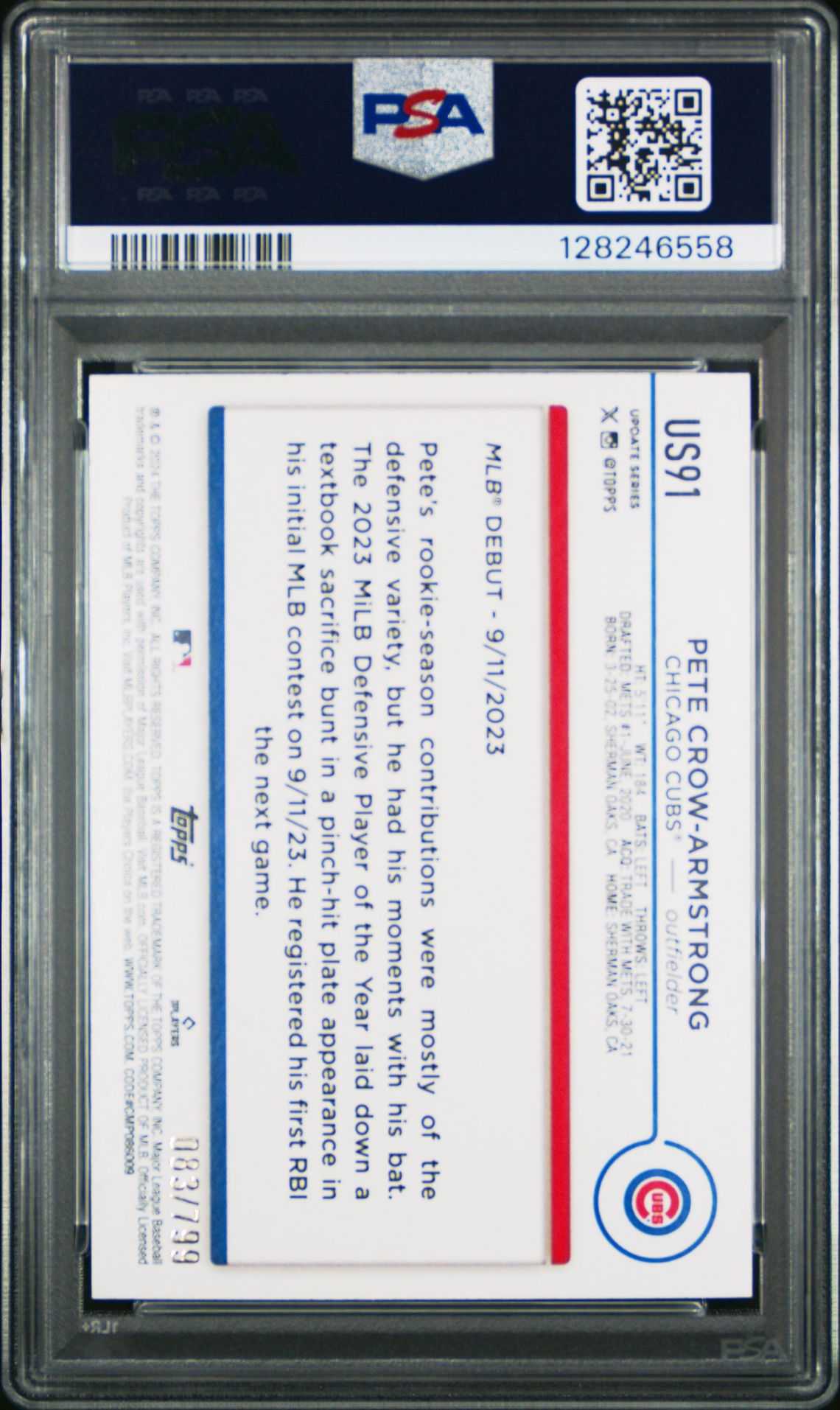 2024 Topps Update Pete Crow-Armstrong #Us91 (Purple Holo Foilboard) Gem Mt 10 back