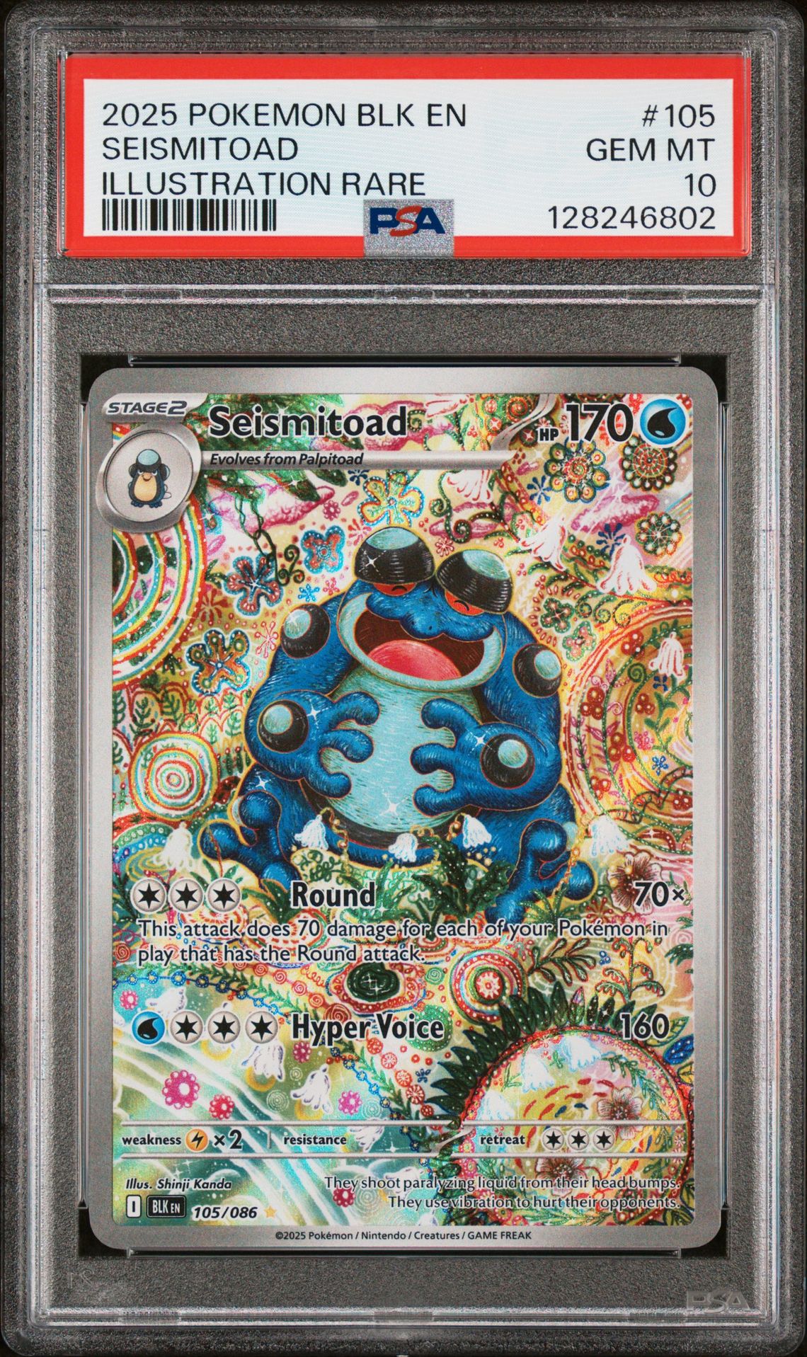 2025 Pokemon Blk En-Black Bolt Seismitoad #105 (Illustration Rare) Gem Mt 10 front