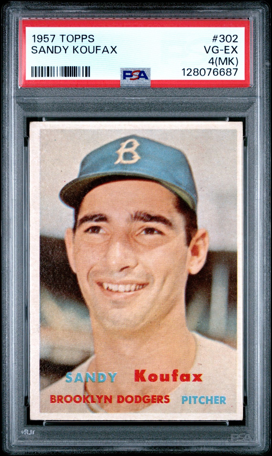 1957 Topps Sandy Koufax #302 Vg-Ex 4 (Mk) front