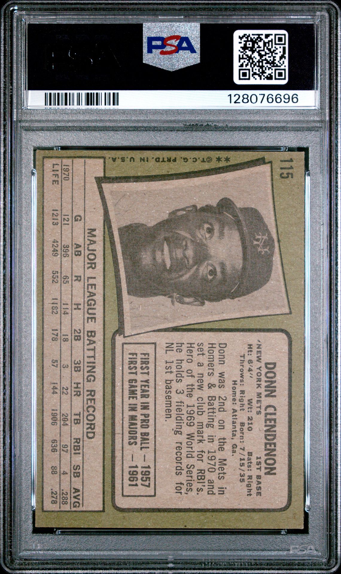 1971 Topps Donn Clendenon #115 Ex 5 back