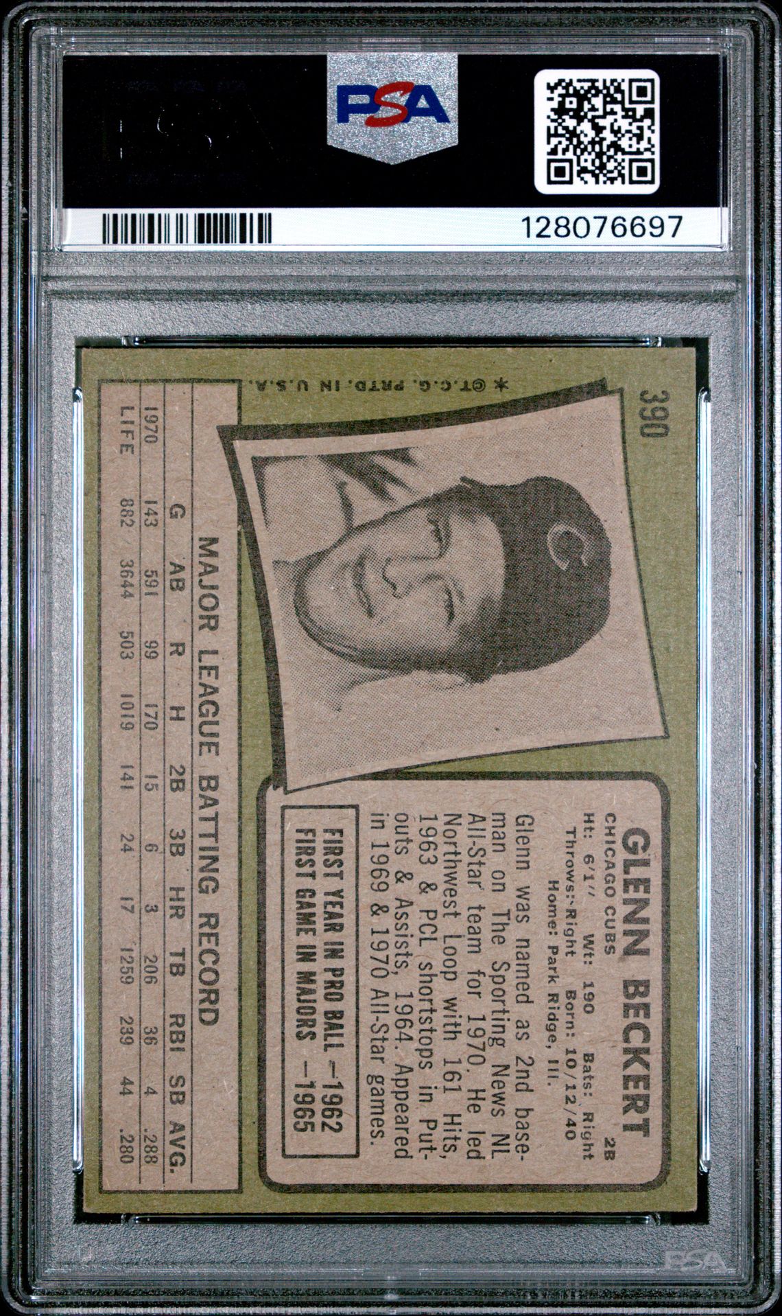 1971 Topps Glenn Beckert #390 Vg-Ex 4 back