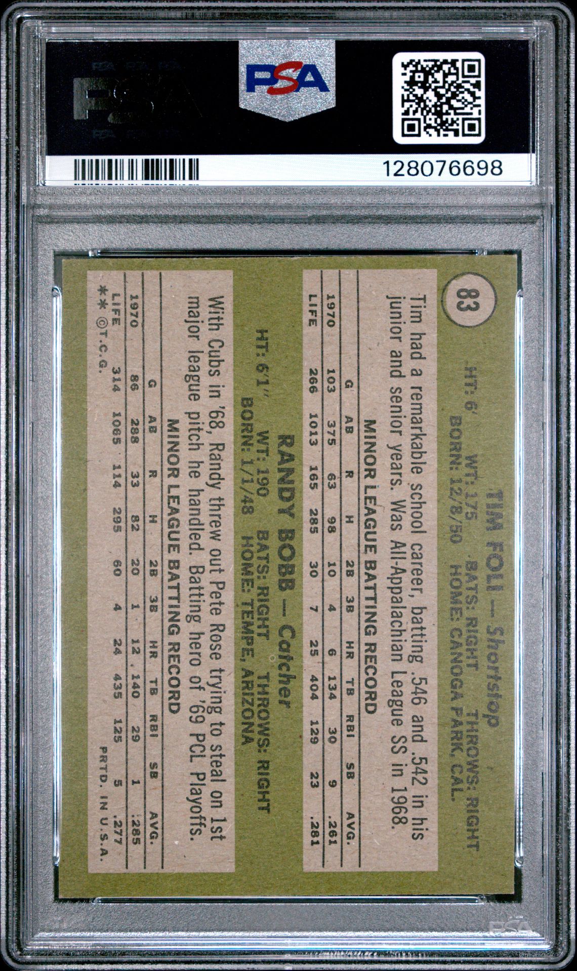 1971 Topps Mets Rookies #83 (T.foli/R.bobb) Ex 5 back