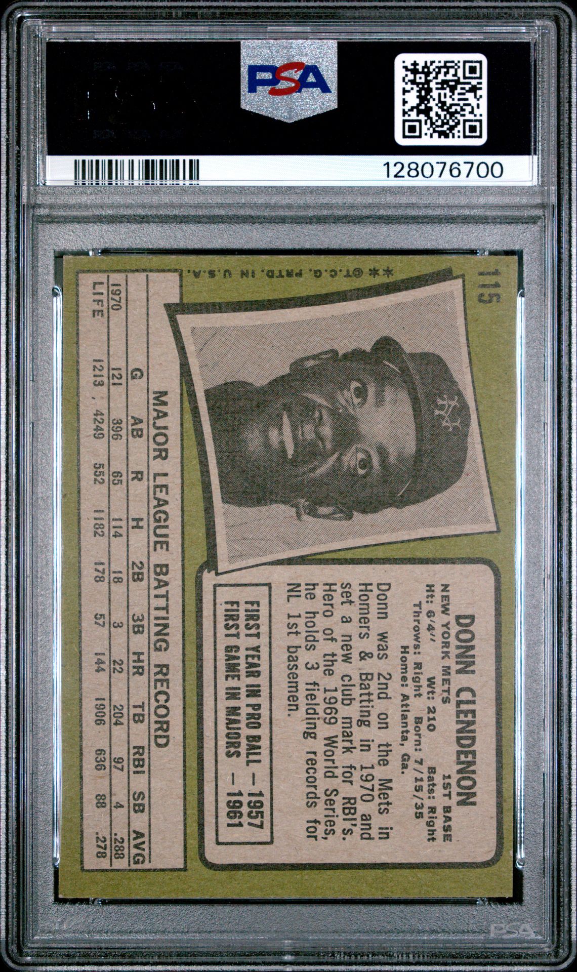 1971 Topps Donn Clendenon #115 Ex-Mt 6 back
