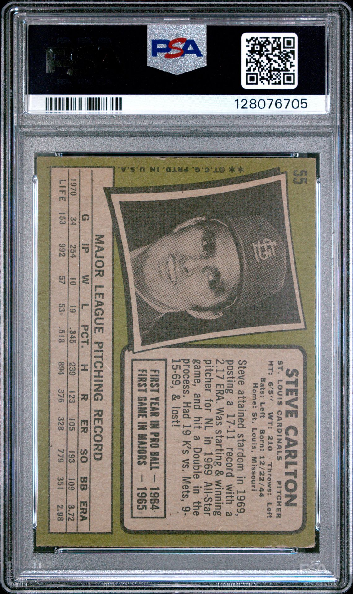 1971 Topps Steve Carlton #55 Vg-Ex 4 back