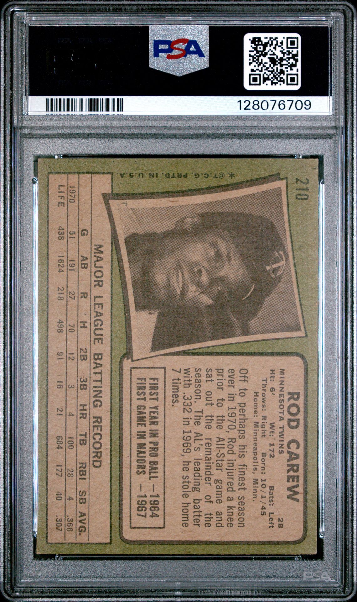 1971 Topps Rod Carew #210 Vg-Ex 4 back