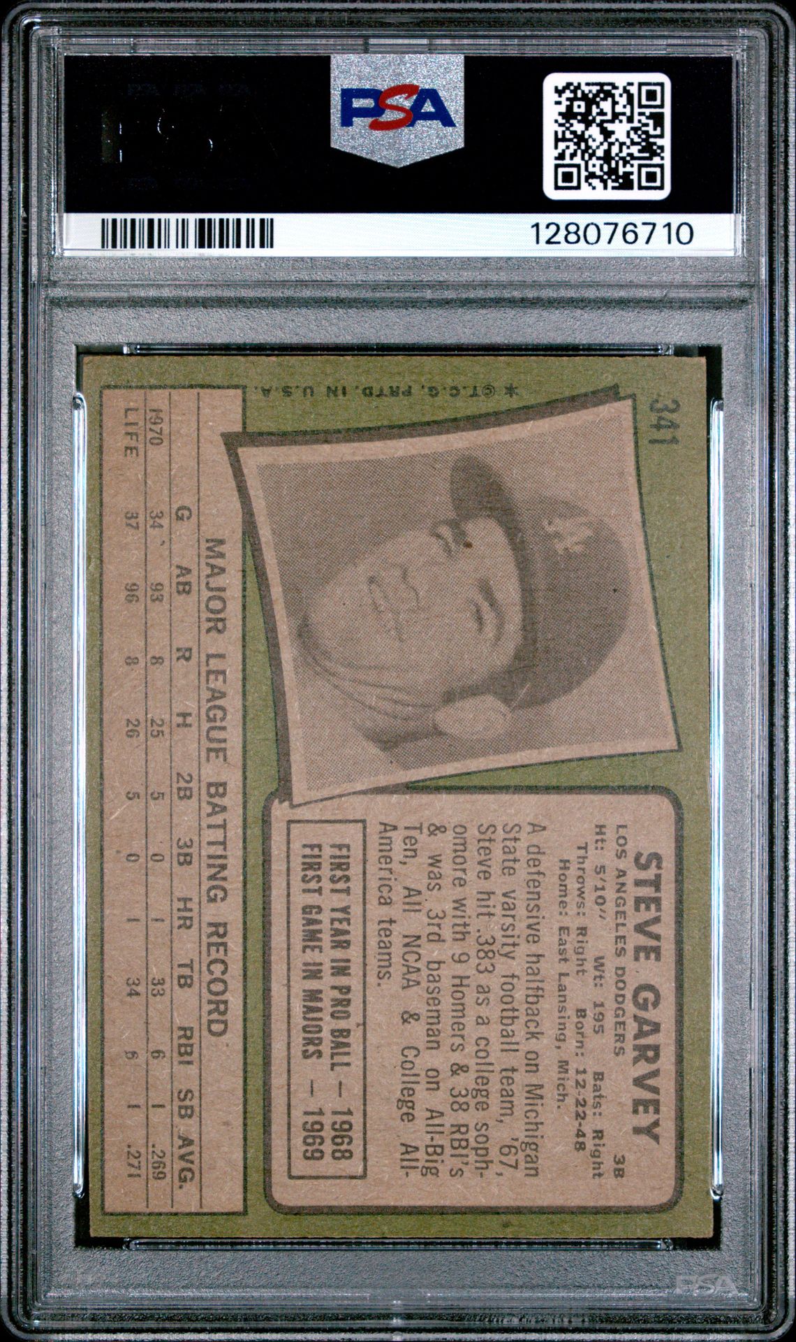 1971 Topps Steve Garvey #341 Vg 3 back