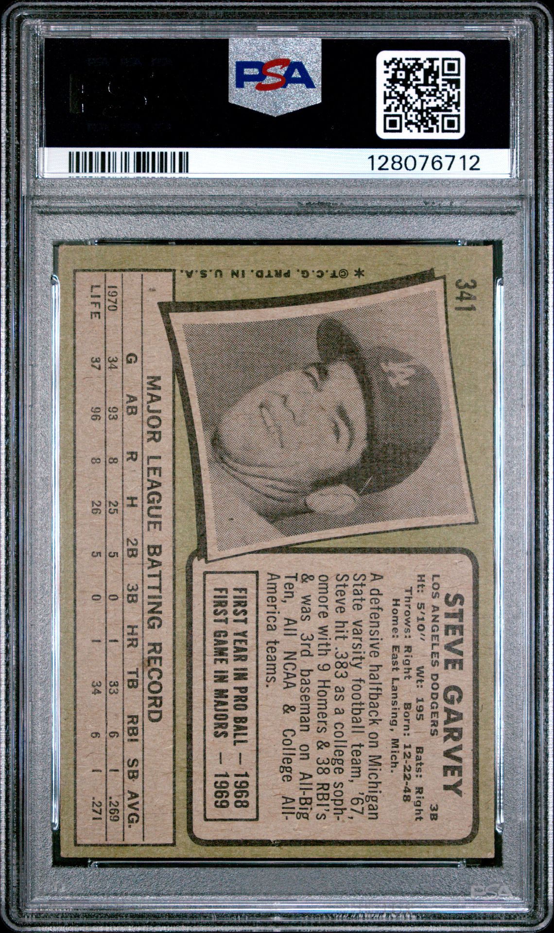 1971 Topps Steve Garvey #341 Fr 1.5 back